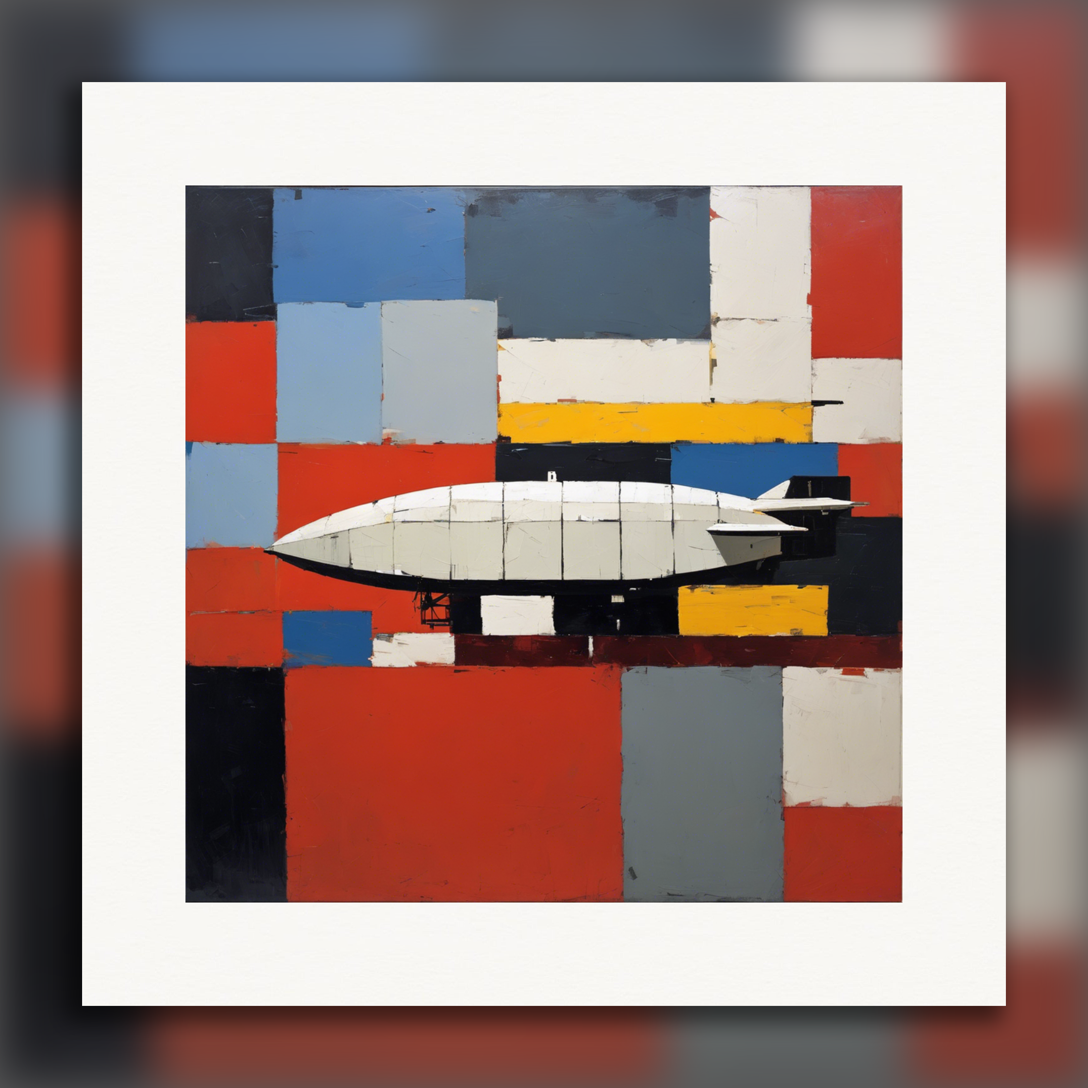 Figuratieve abstractie, dikke en gestructureerde geometrische vormen, een zeppelin - Poster