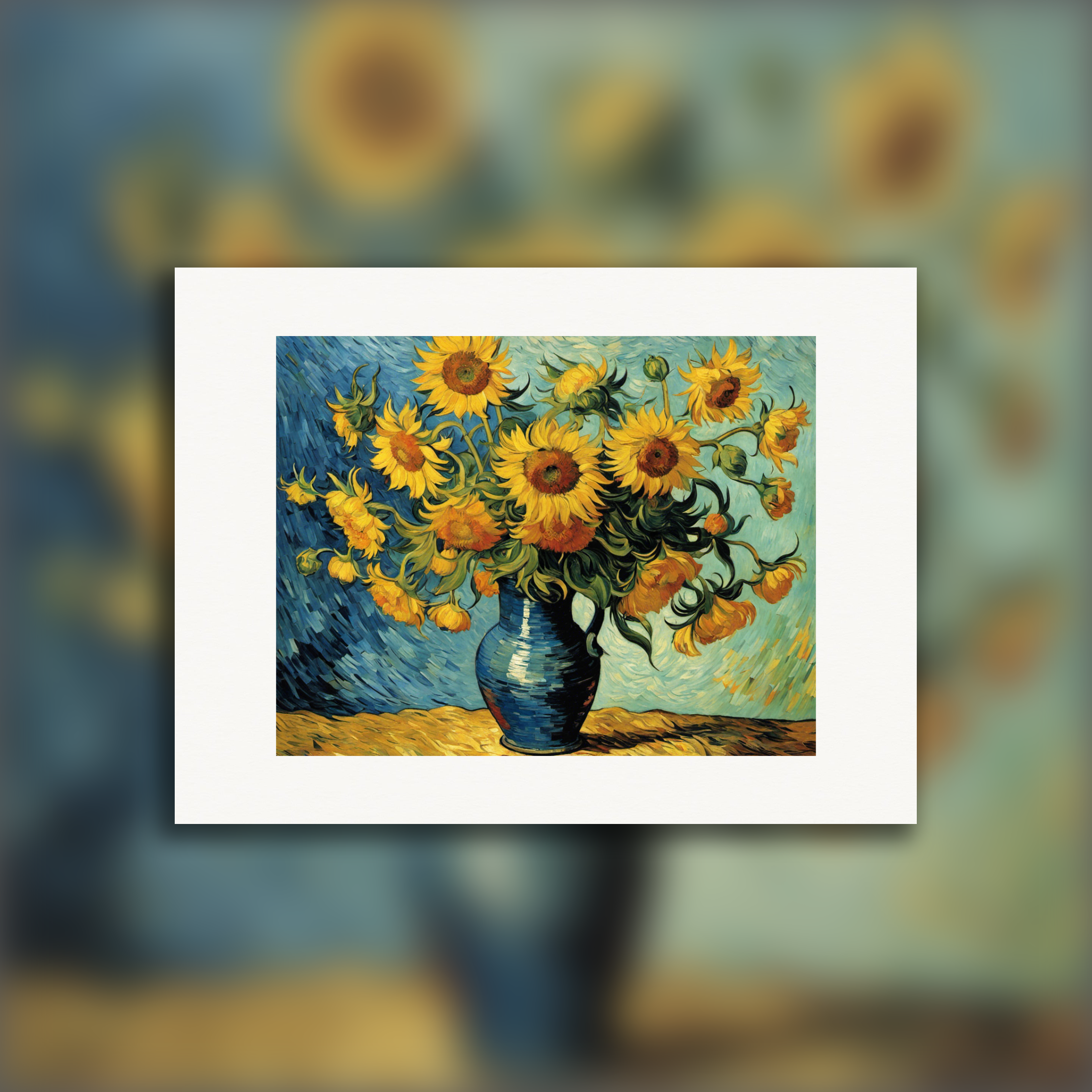 Schilderij dat de gepassioneerde turbulentie van de natuur en menselijke emotie vastlegt, zonnebloemen - Poster