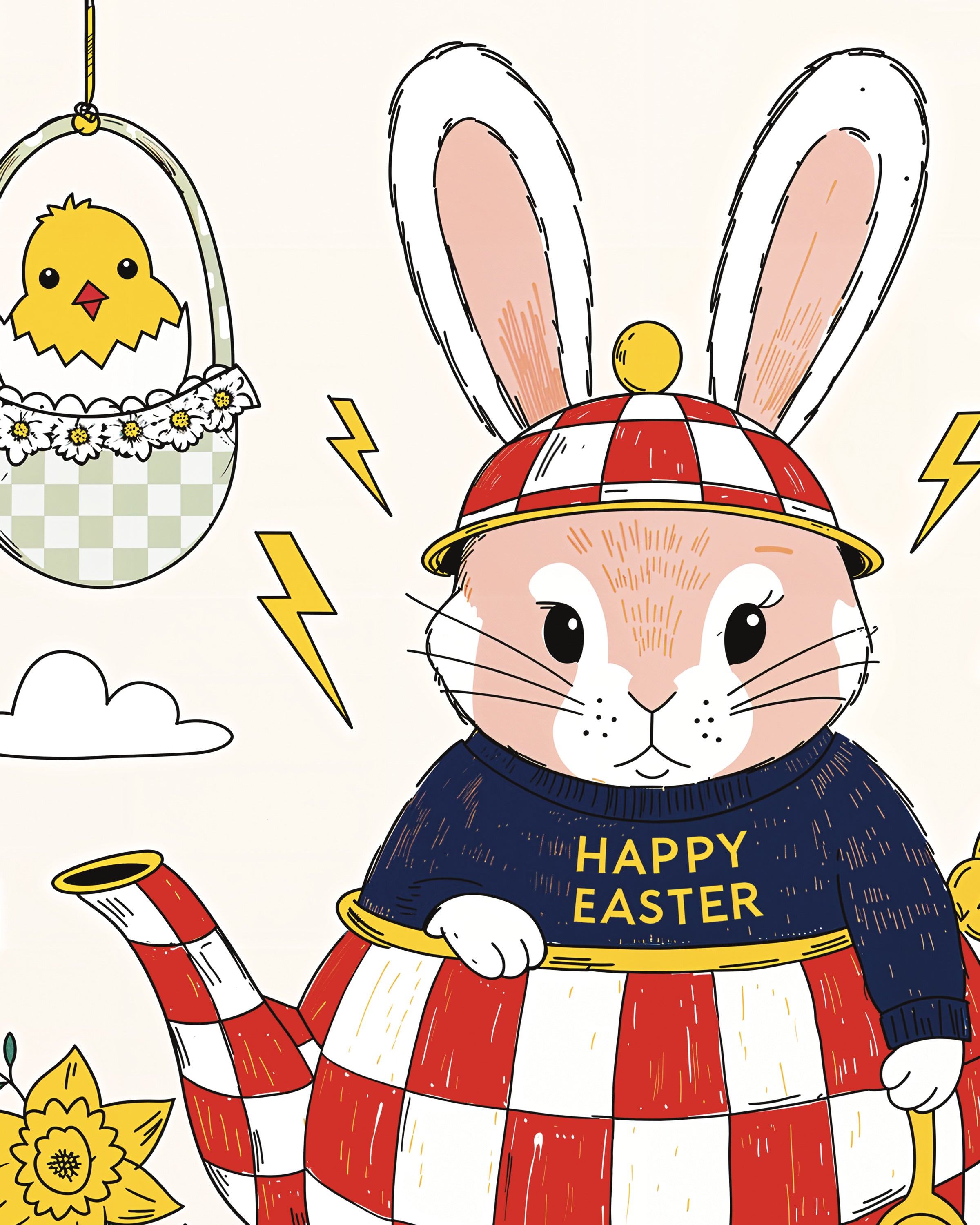 Affiche Brise de Pâques - Théière Lapin et Jonquilles