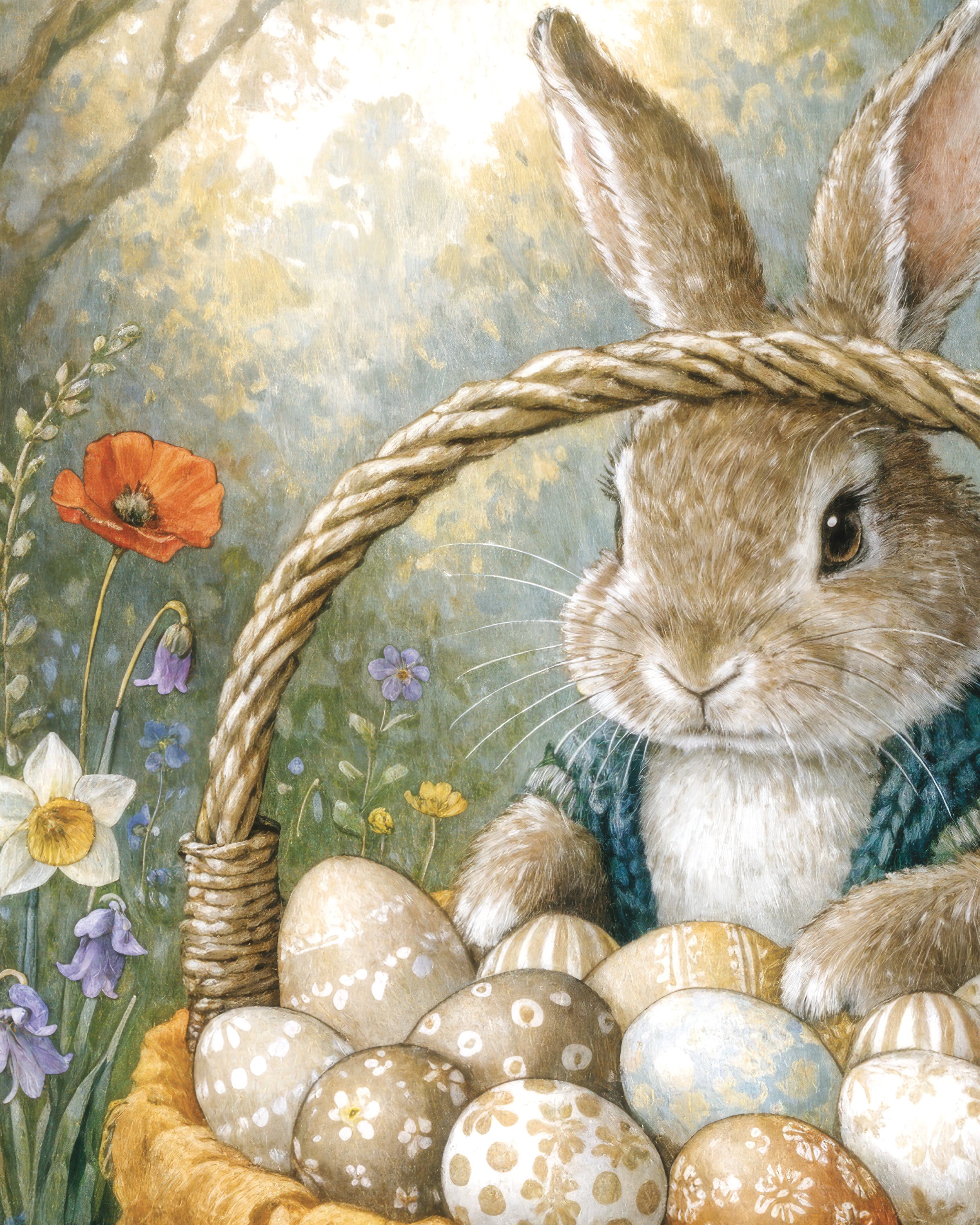 Affiche Panier du Lapin de Pâques avec Œufs Peints