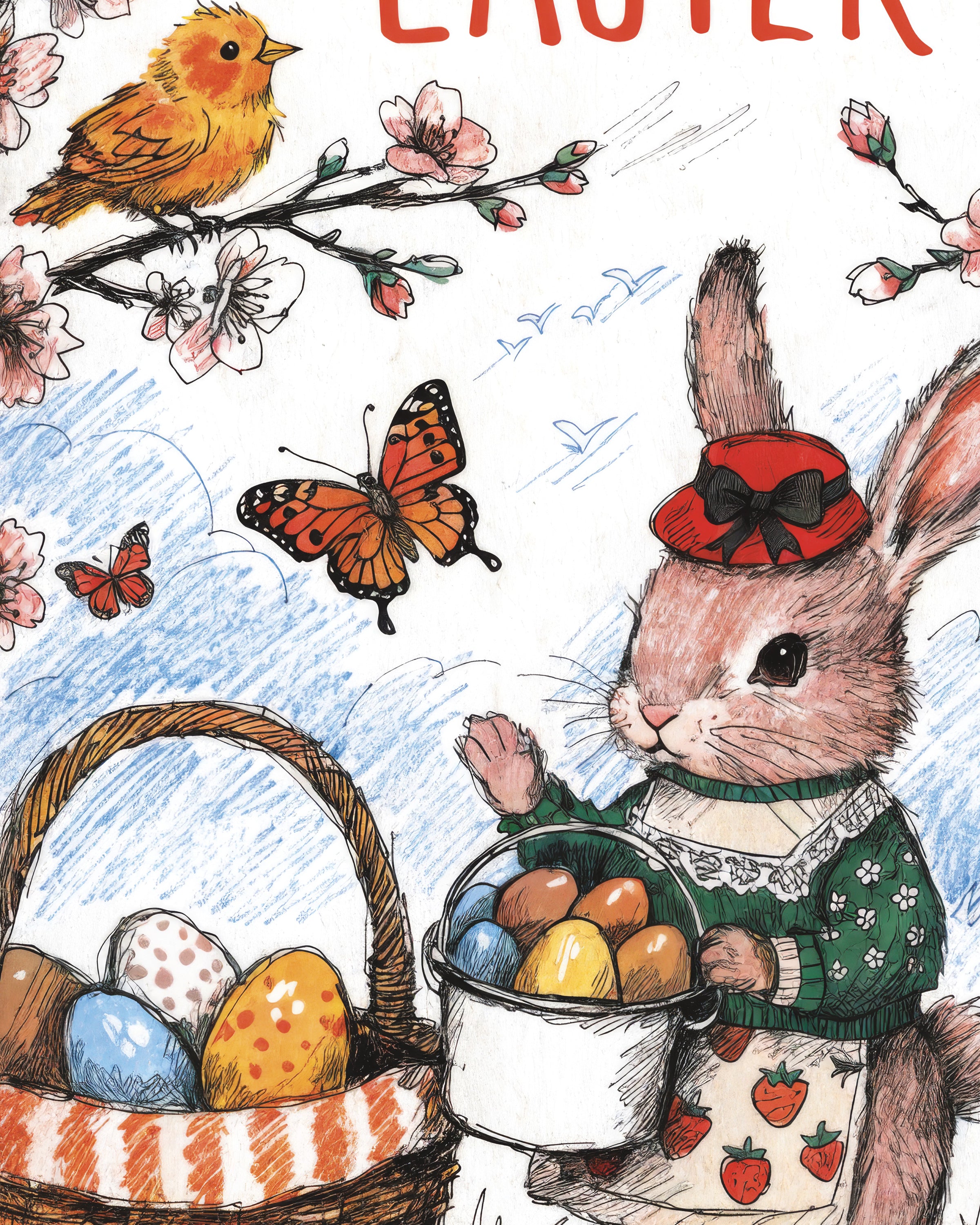 Affiche Lapin de Pâques Heureux dans le Jardin en Fleurs