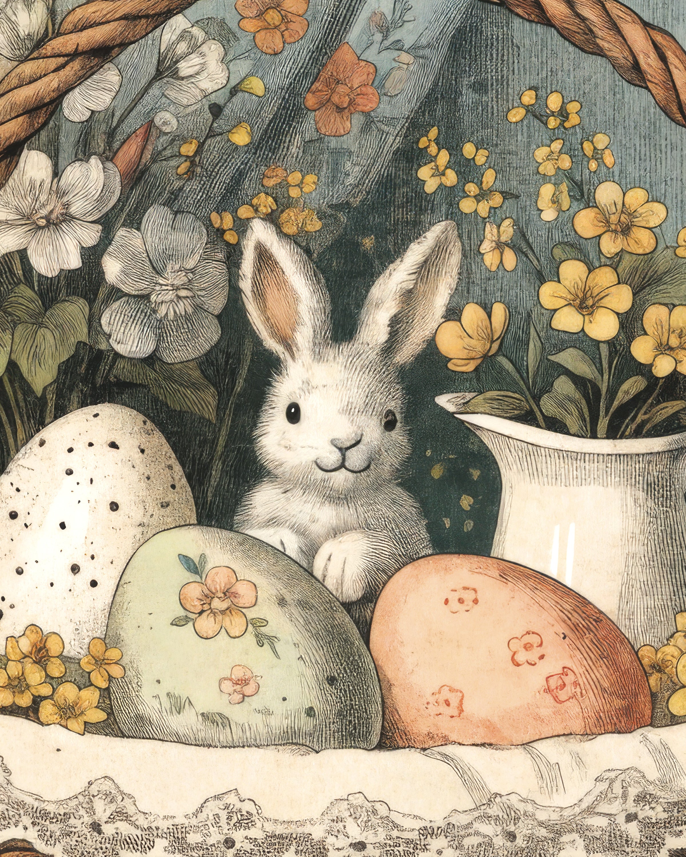 Affiche Lapin Panier de Pâques Joyeux