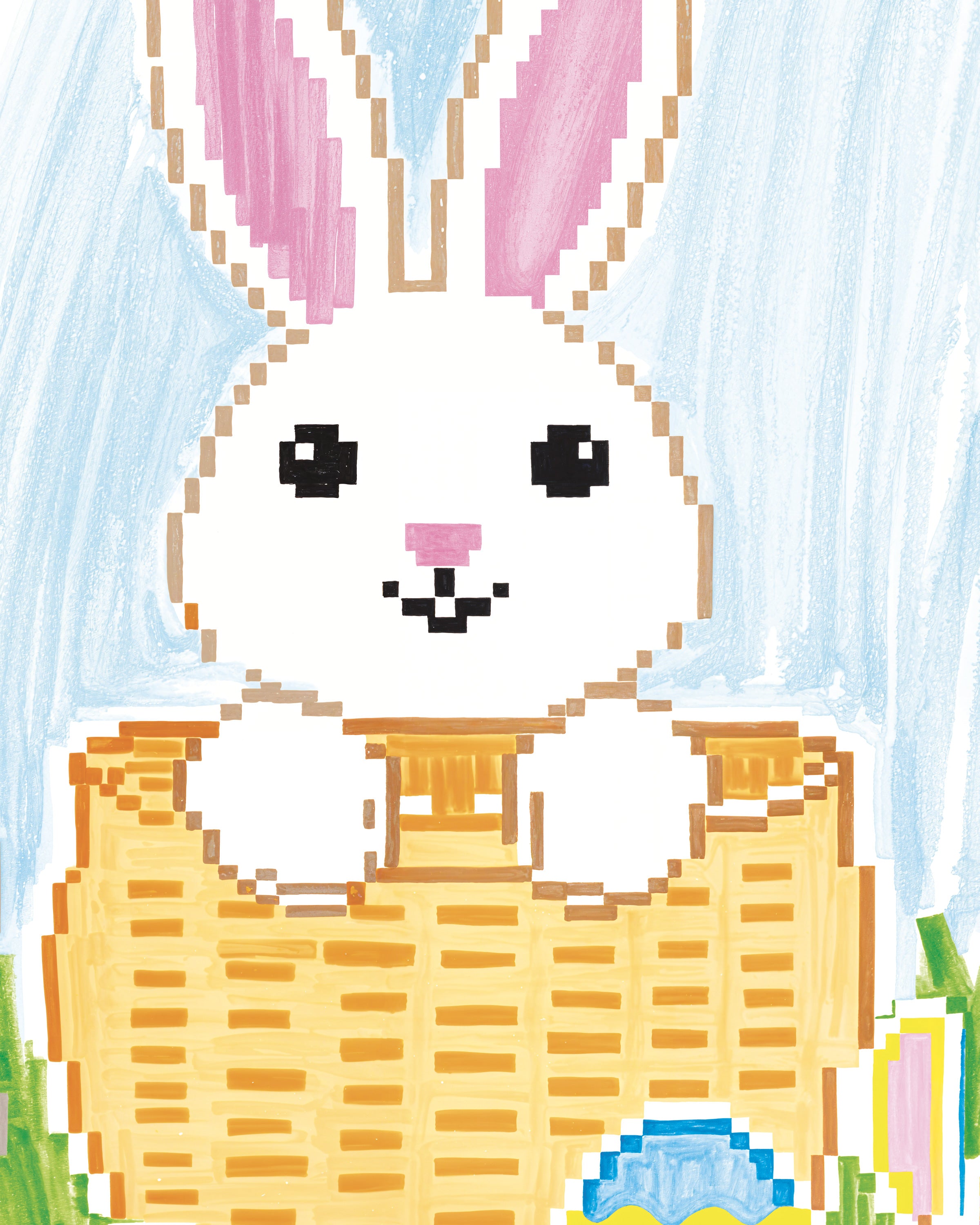 Panier Lapin Pixel – Oeufs de Pâques & Soleil - Affiche