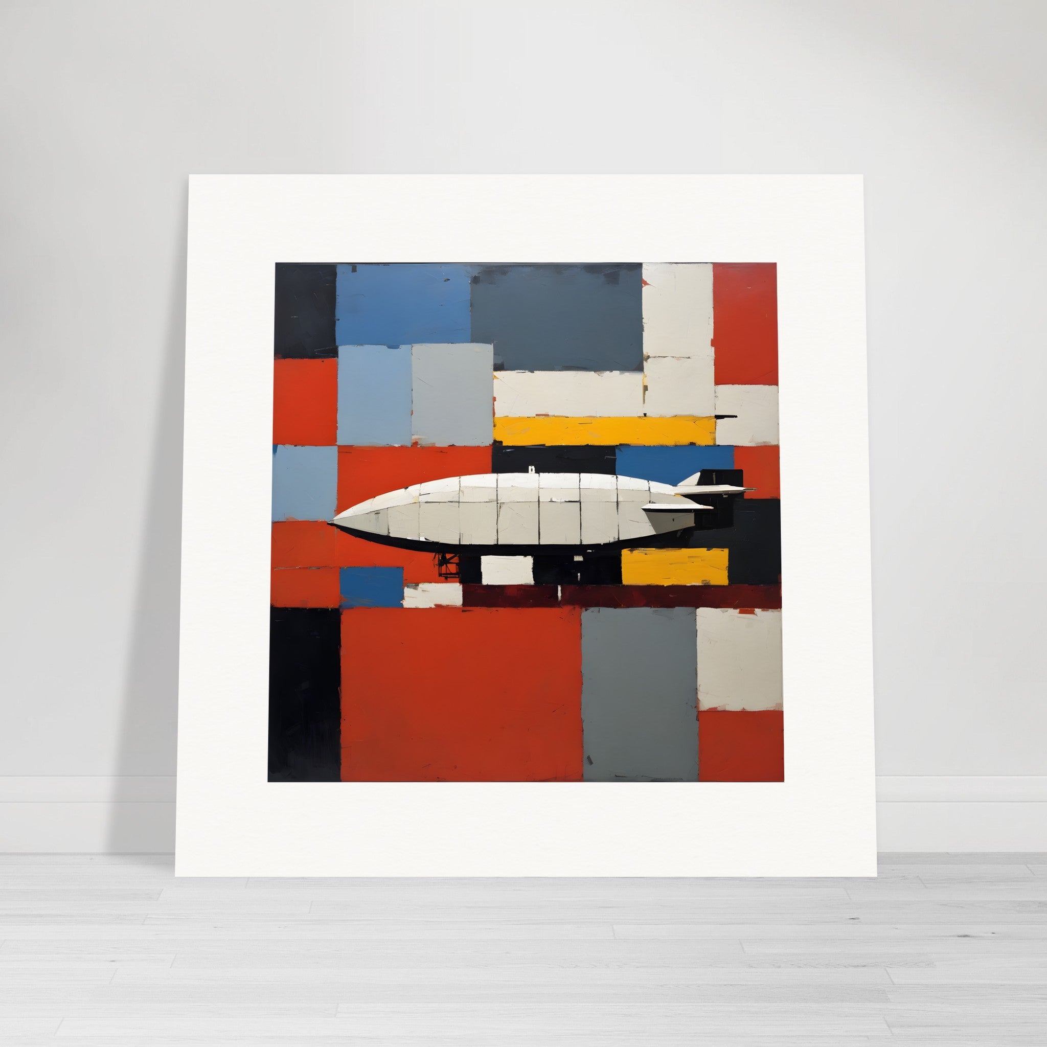 Figuratieve abstractie, dikke en gestructureerde geometrische vormen, een zeppelin - Poster