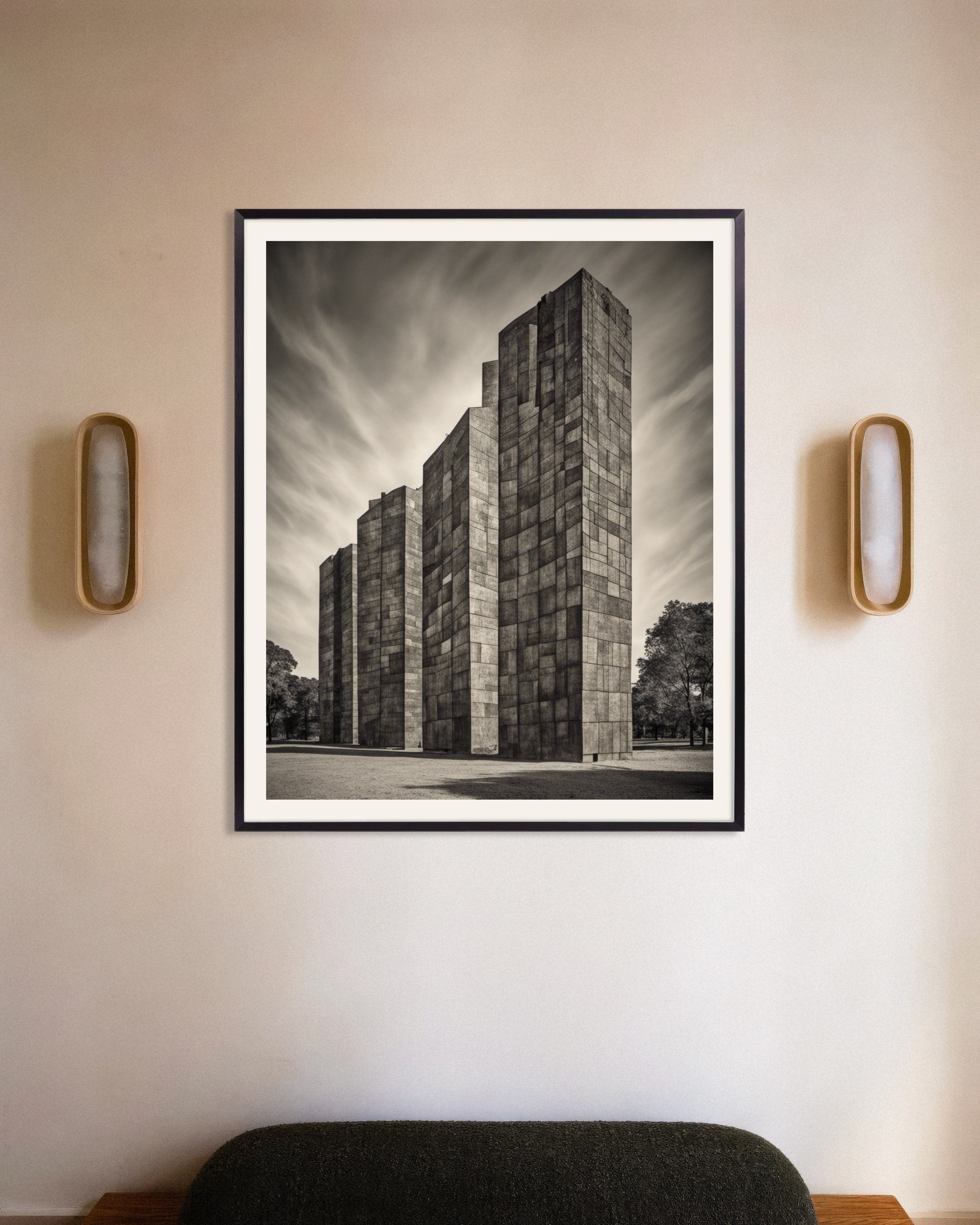 Poster of Abstract compositions with fanciful shapes, brutalist buildings - Poster, with metal frame