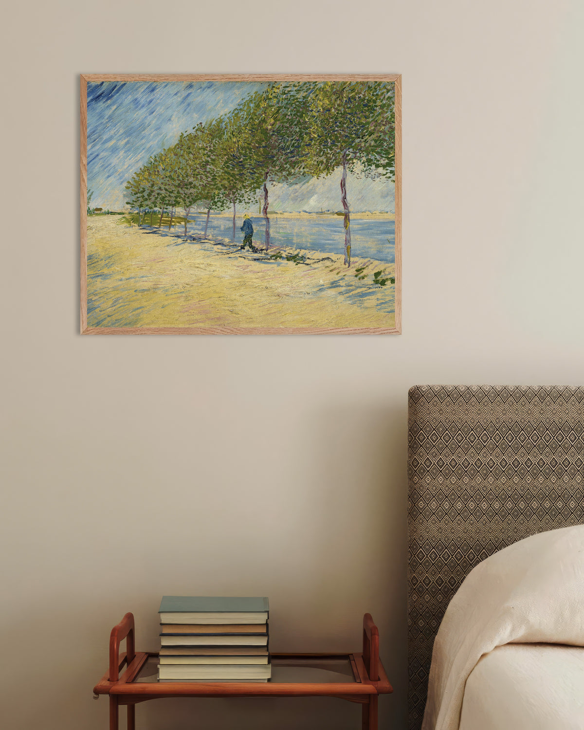 Poster van Langs de Seine (1887) van Vincent van Gogh, met naturel houten lijst