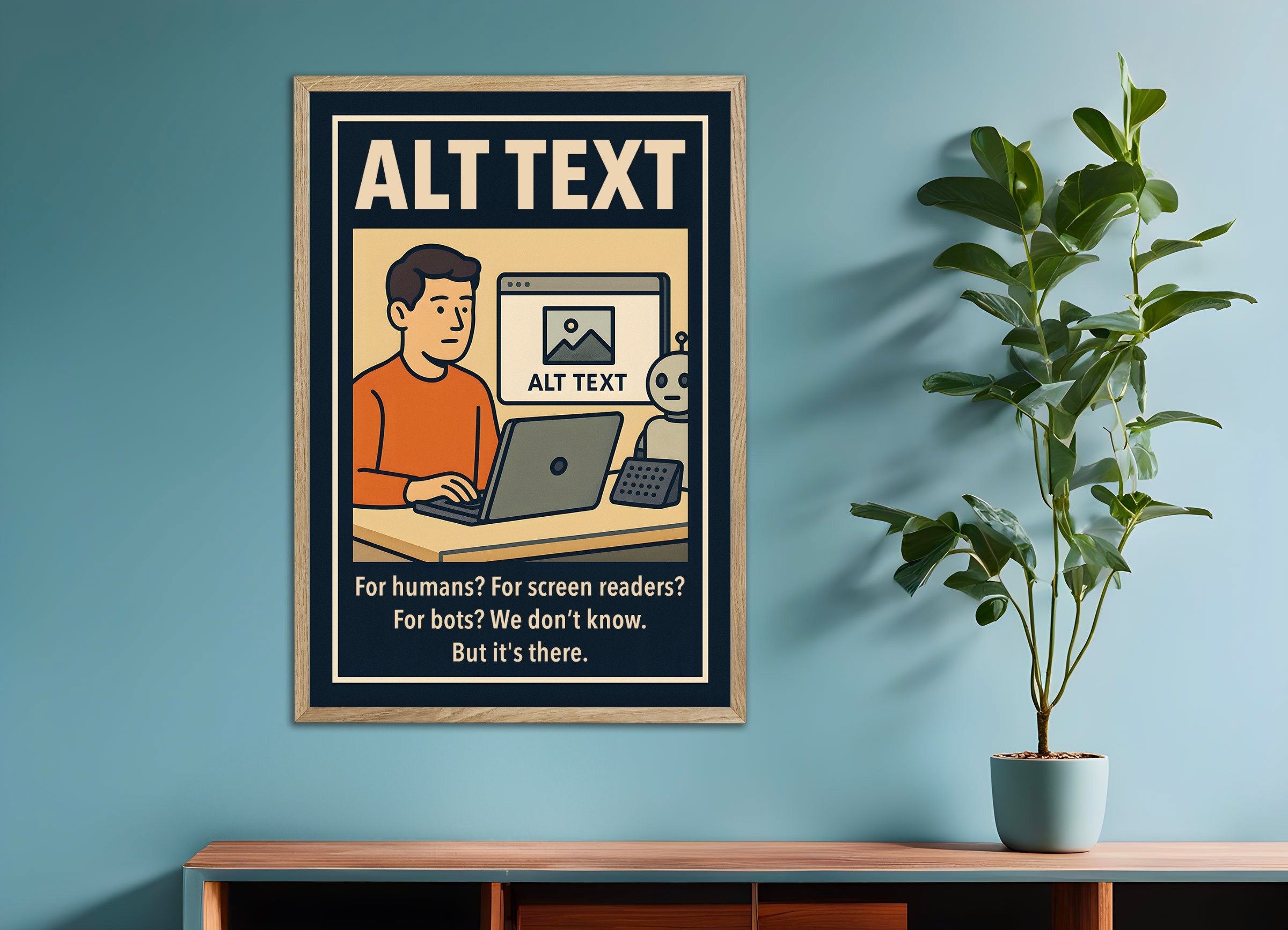 Poster of ALT text - Demotivational Poster, with natural wooden frame