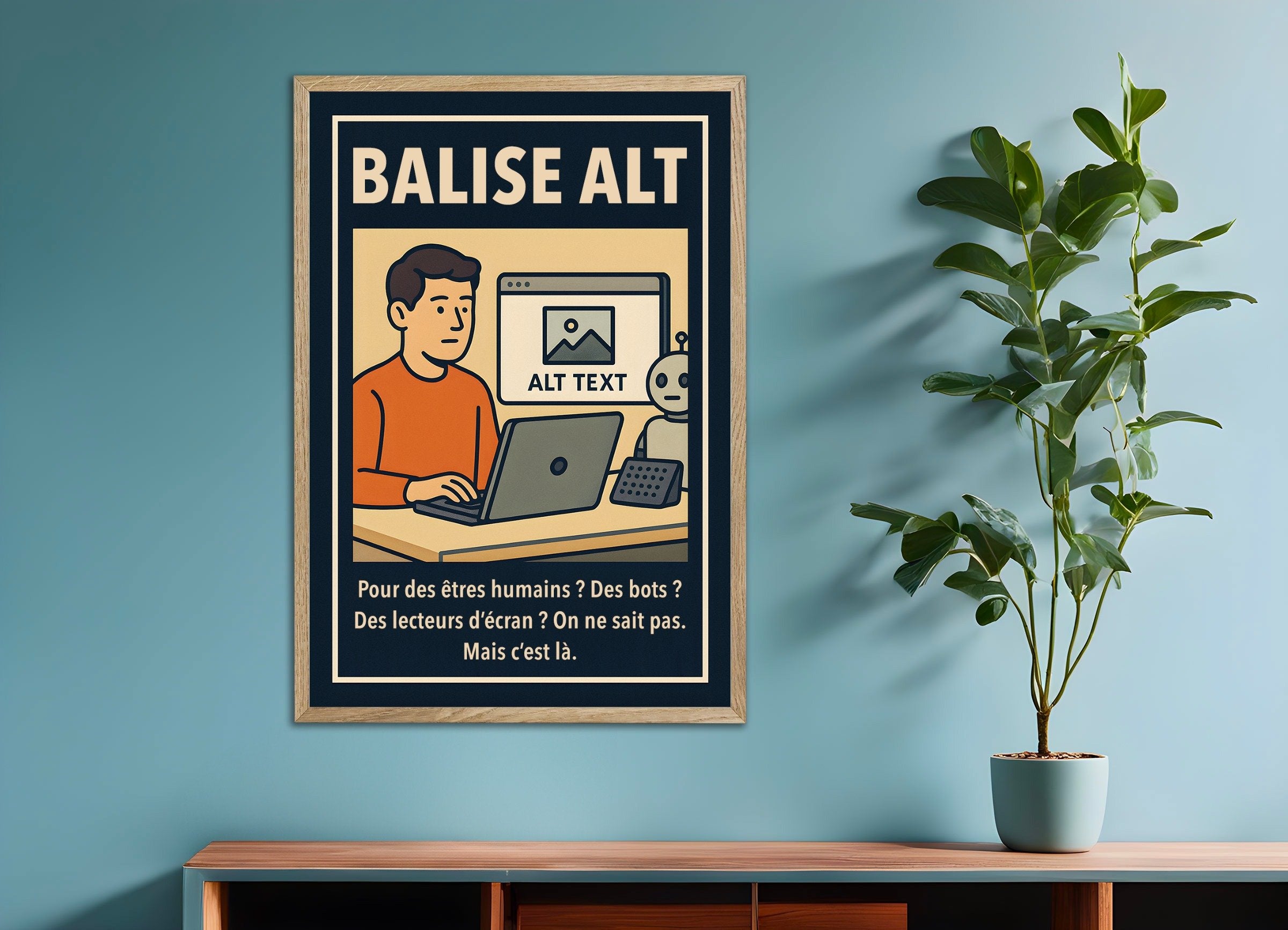 Poster of ALT text - Demotivational Poster, with natural wooden frame