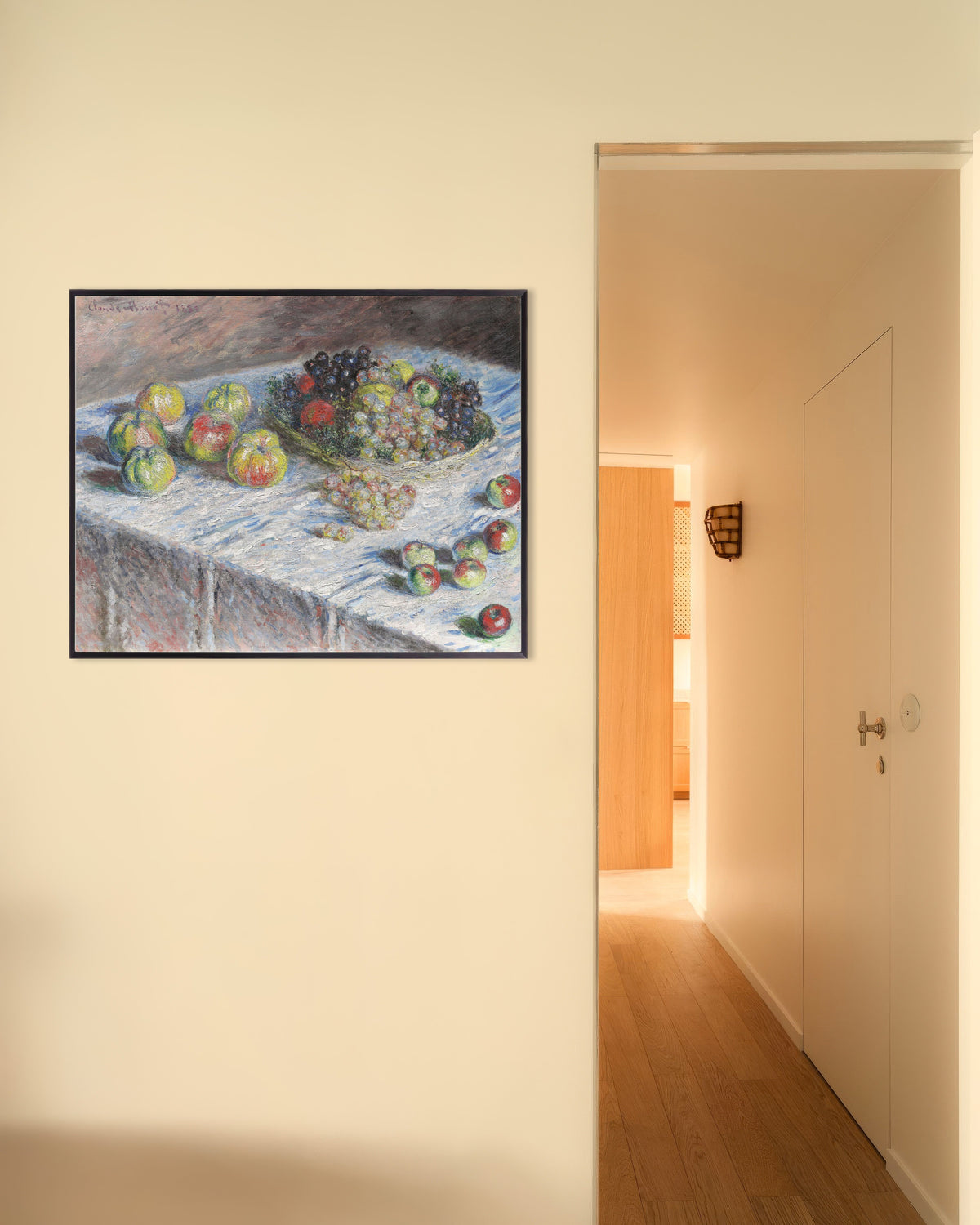 Poster Appels en druiven (1880) van Claude Monet met metalen lijst