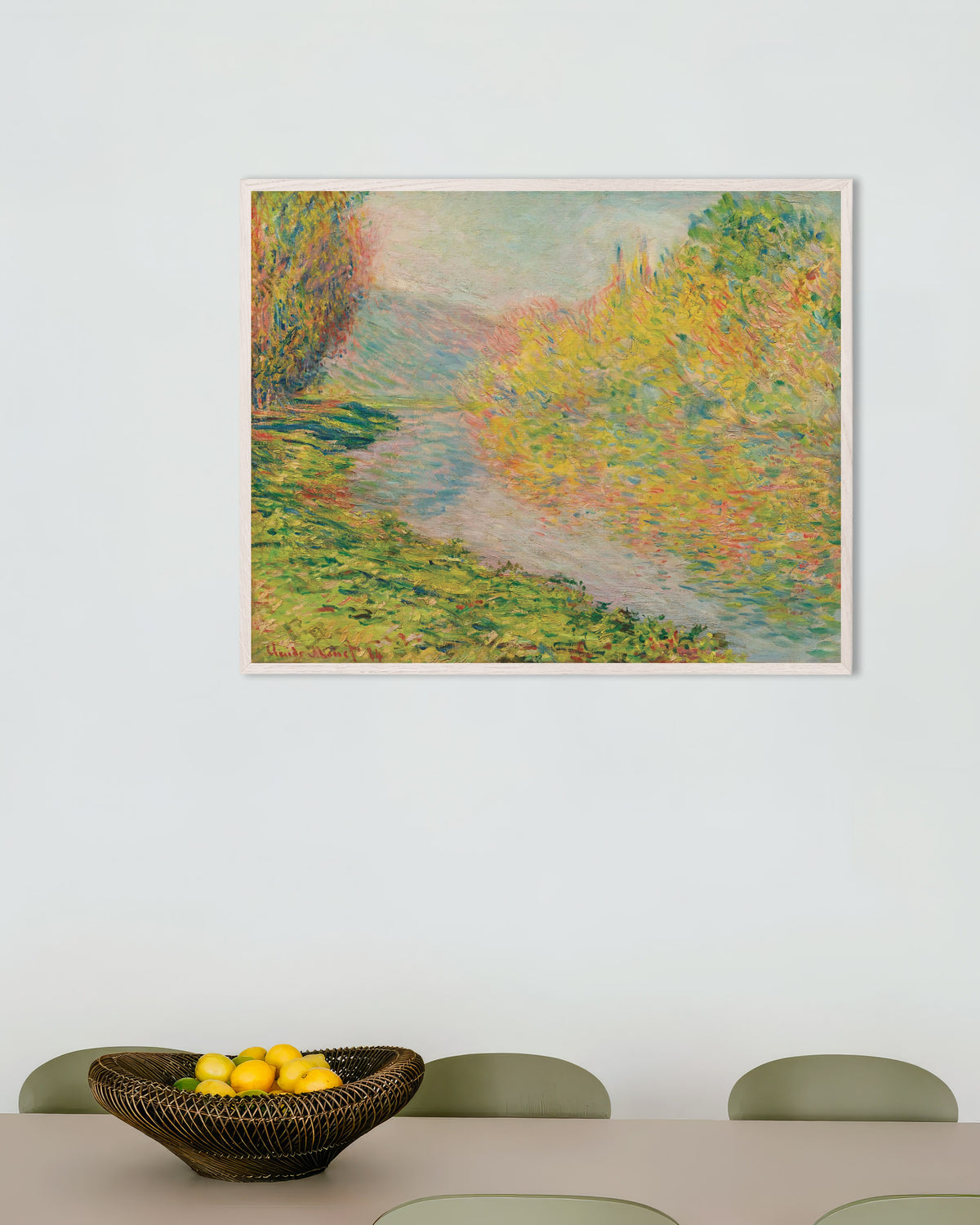 Poster Herfst in Jeufosse (1884) van Claude Monet met witte houten lijst