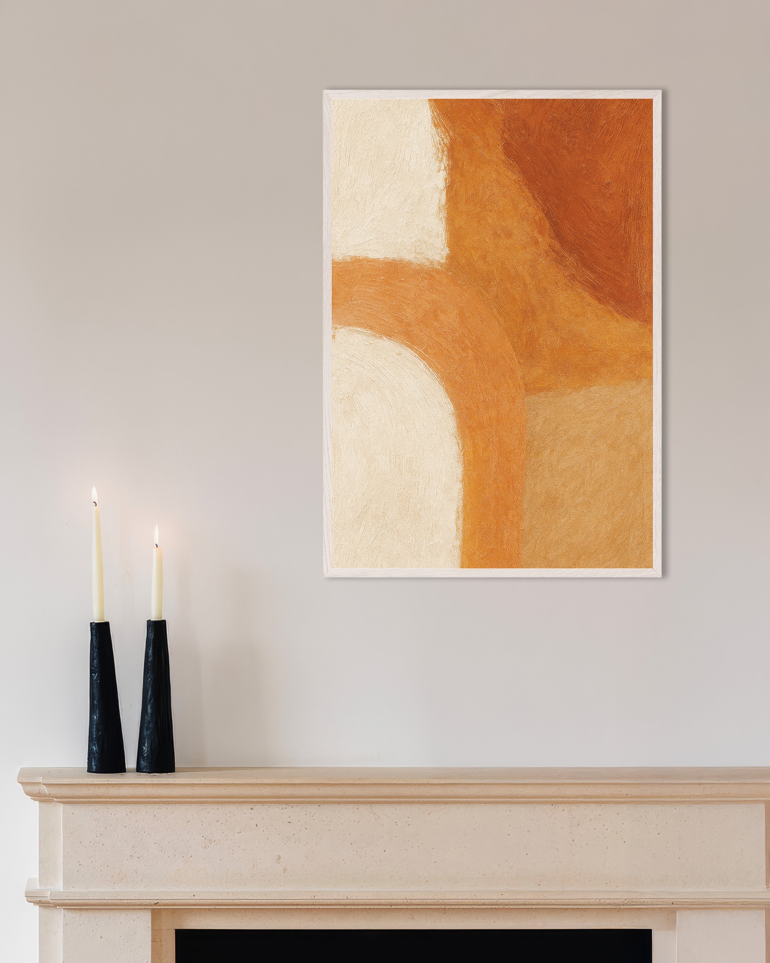 Poster of Autumnal Vibes – textured abstract poster in warm tones, with white wooden frame