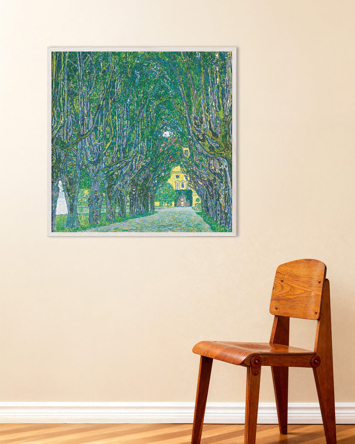 Affiche Allée menant au château de Kammer (1912) de Gustav Klimt, avec un cadre en bois blanc