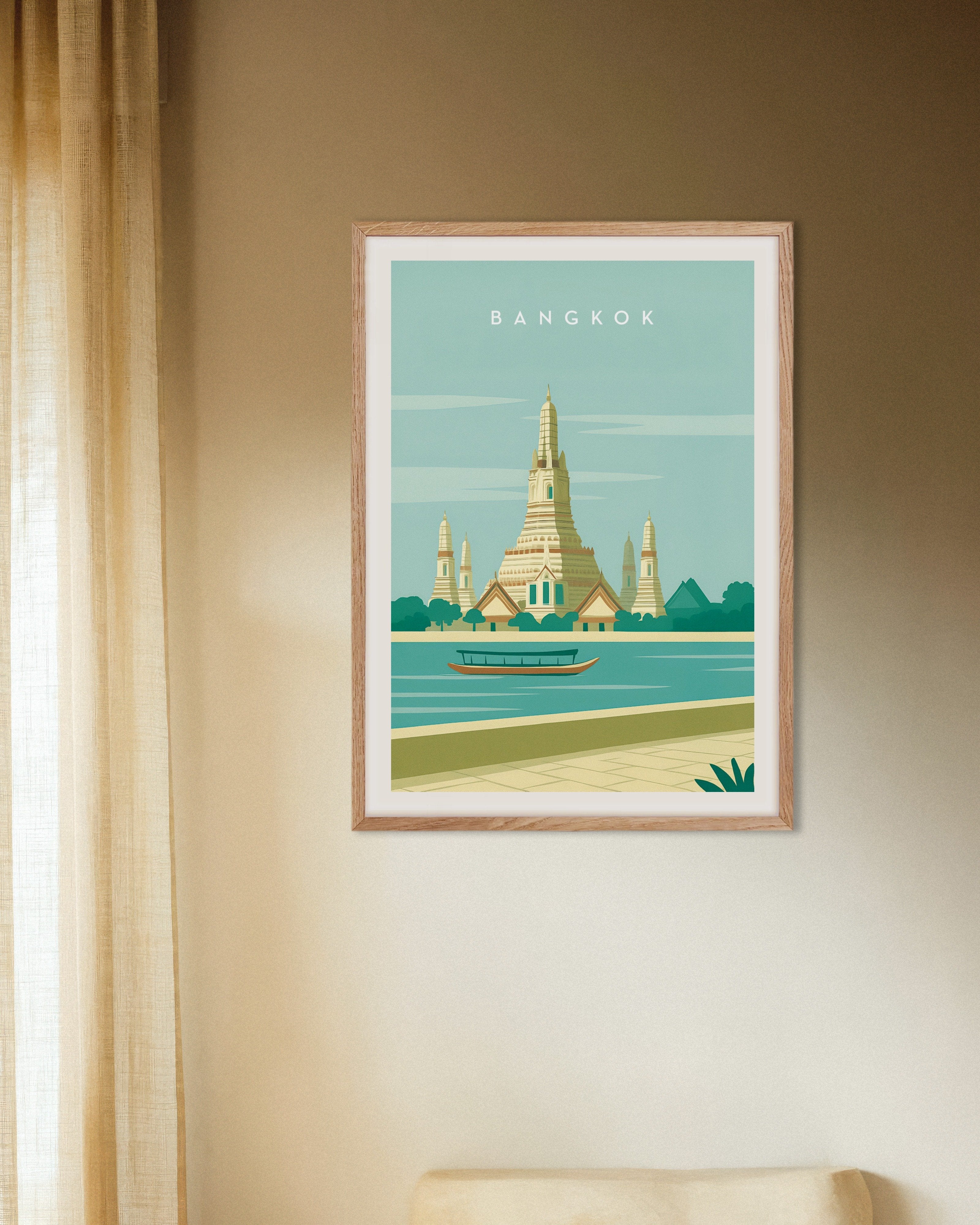 Poster of Bangkok Wall Art Print, with natural wooden frame