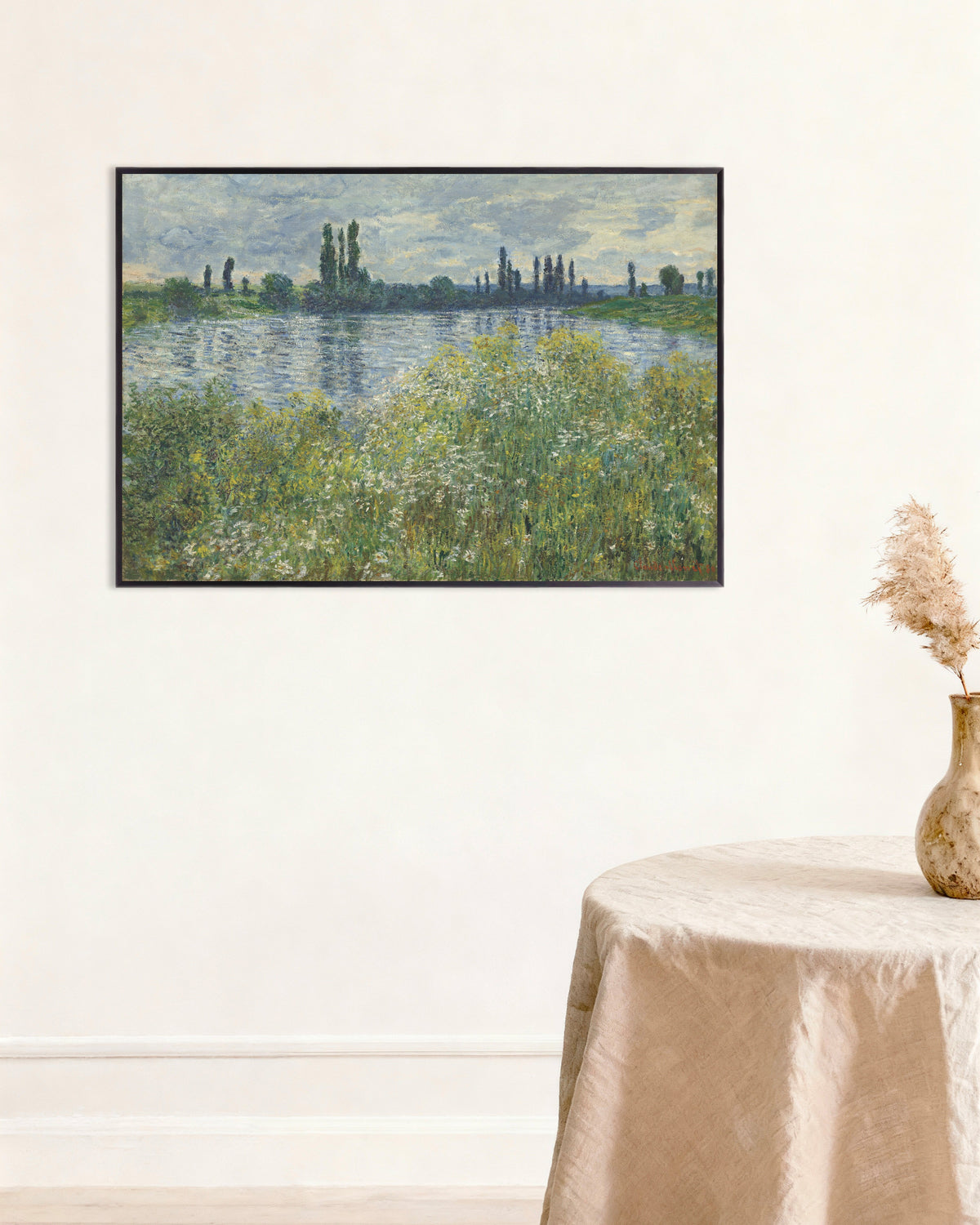 Affiche Bords de la Seine à Vétheuil (1880) de Claude Monet, avec un cadre en métal