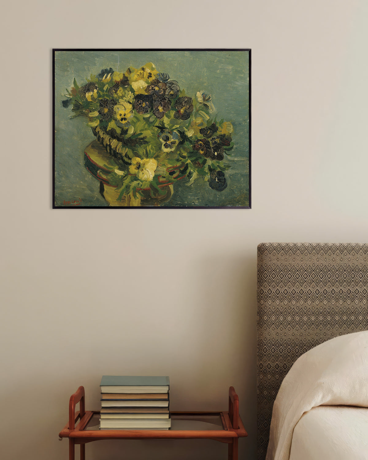 Poster Panier de pensées sur une petite table (1887) de Vincent van Gogh, avec cadre métallique