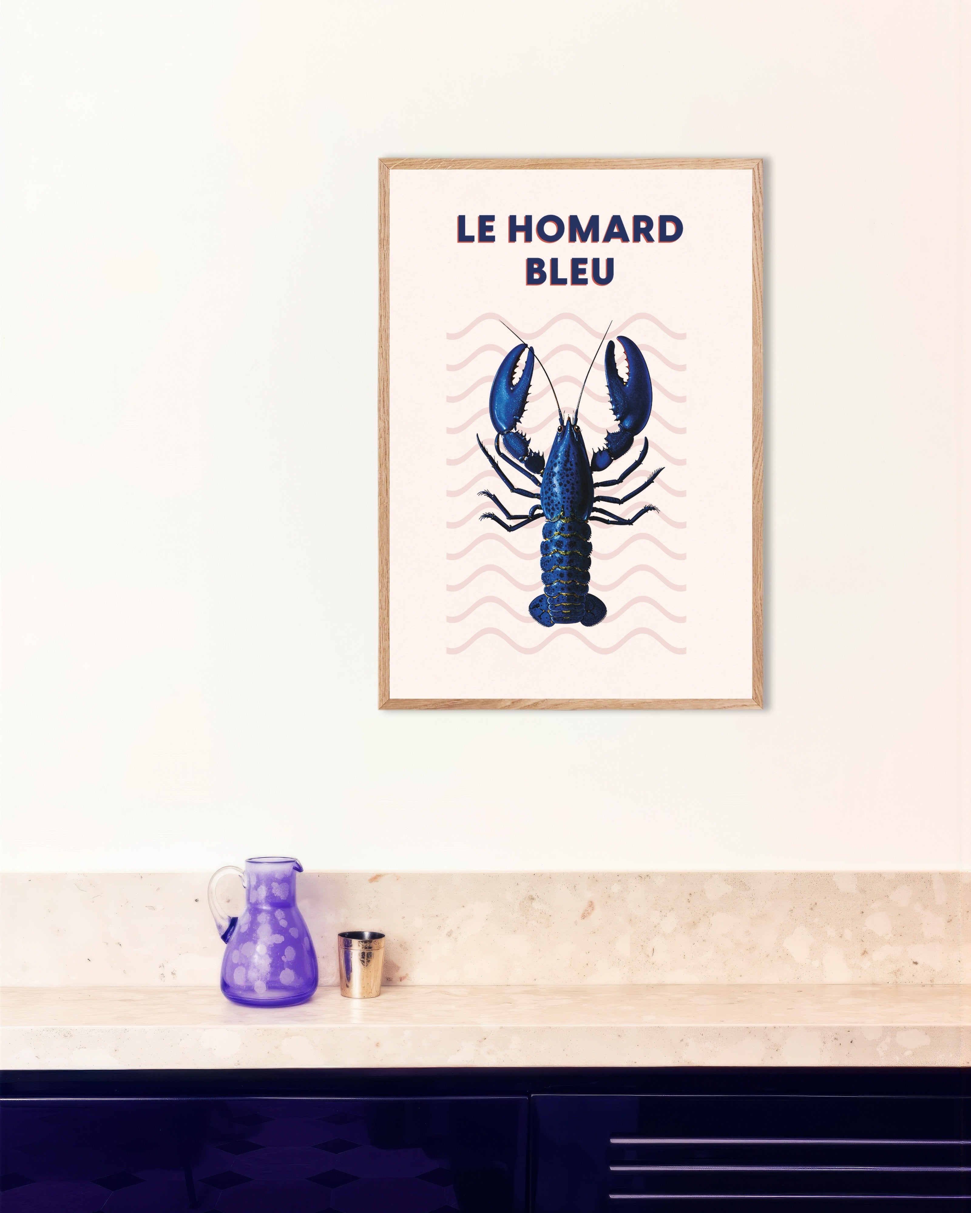 Poster of Blue Lobster Poster, with natural wooden frame