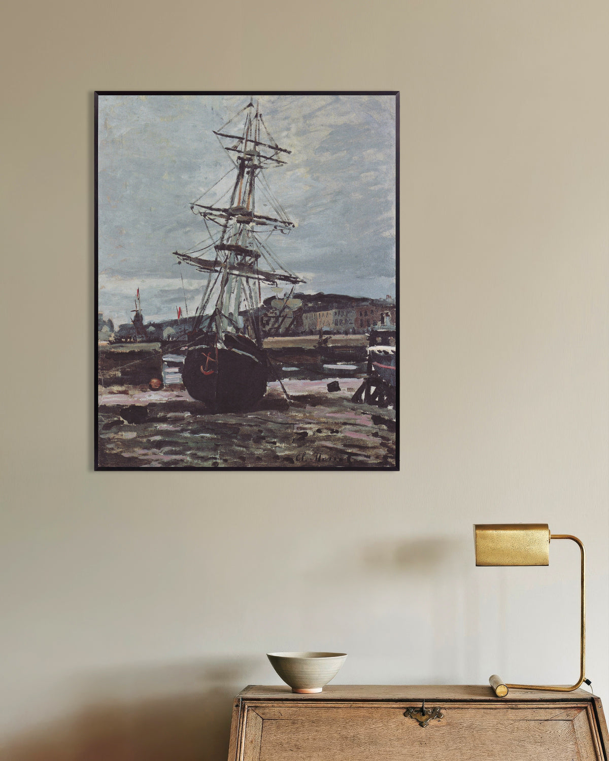 Affiche Bateau échoué à Fécamp (1868) de Claude Monet, avec un cadre en métal