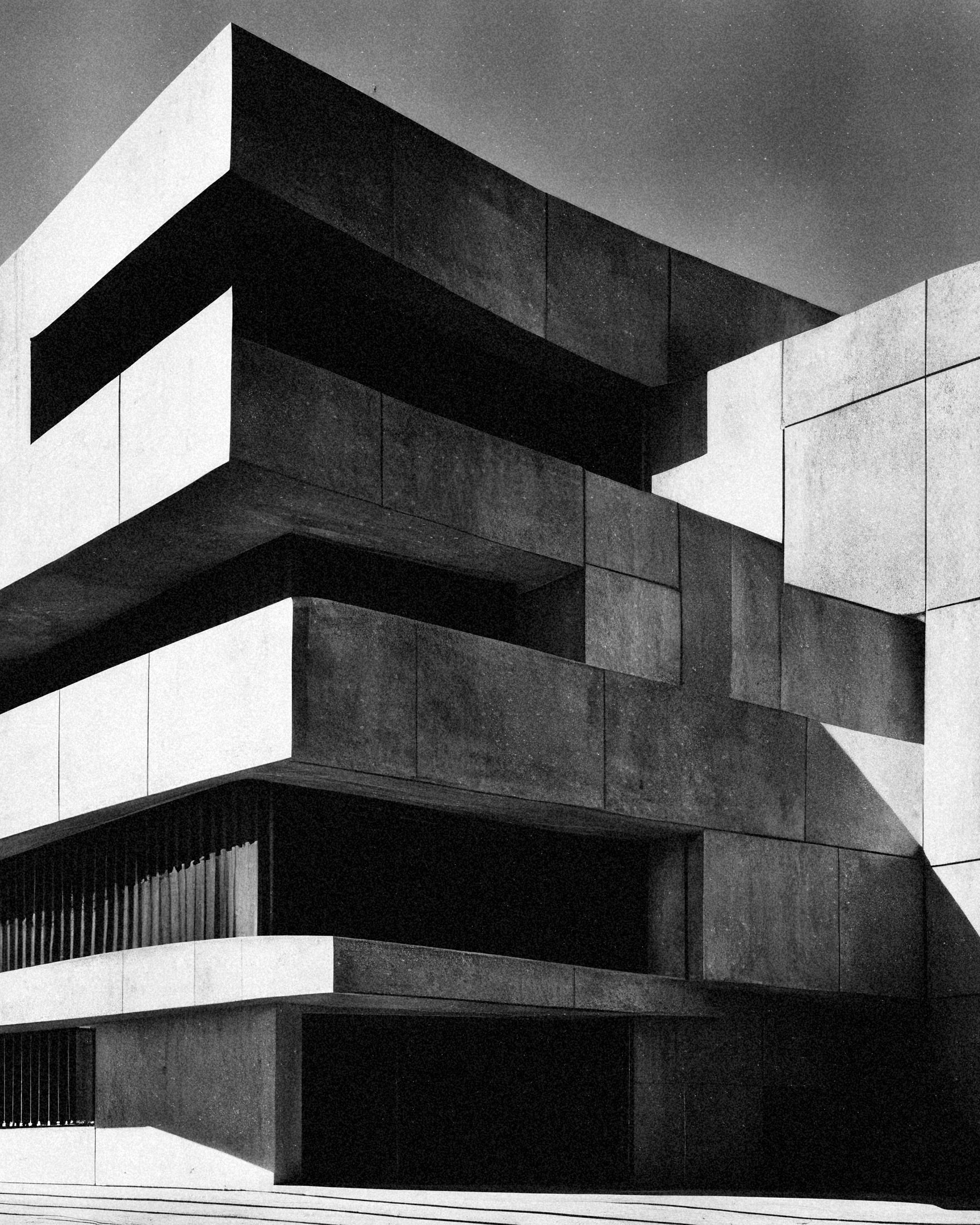 Brutalistische architectuur poster – Modern betonontwerp