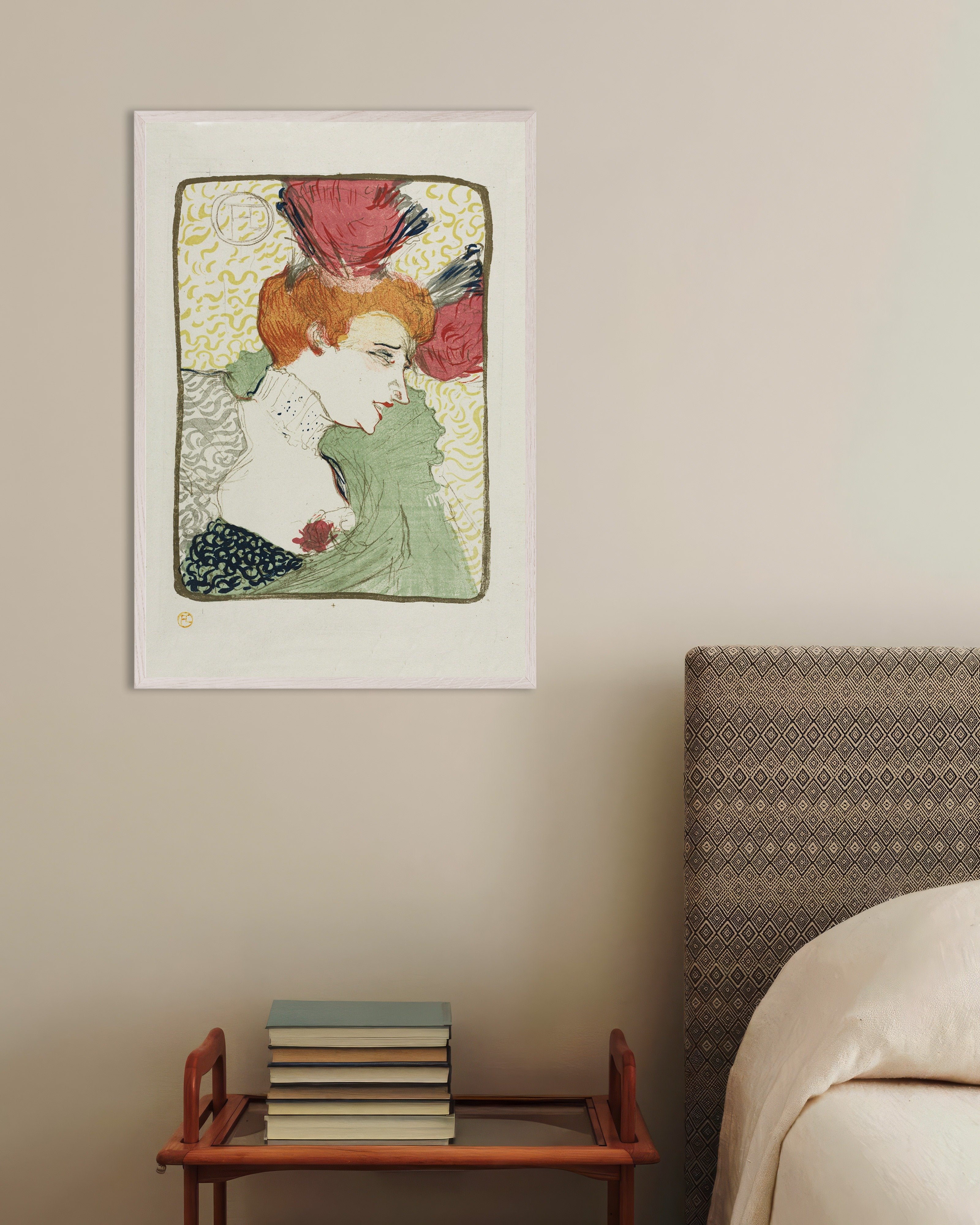 Poster of Bust of Mademoiselle Lender by Henri de Toulouse-Lautrec, 1895, with white wooden frame