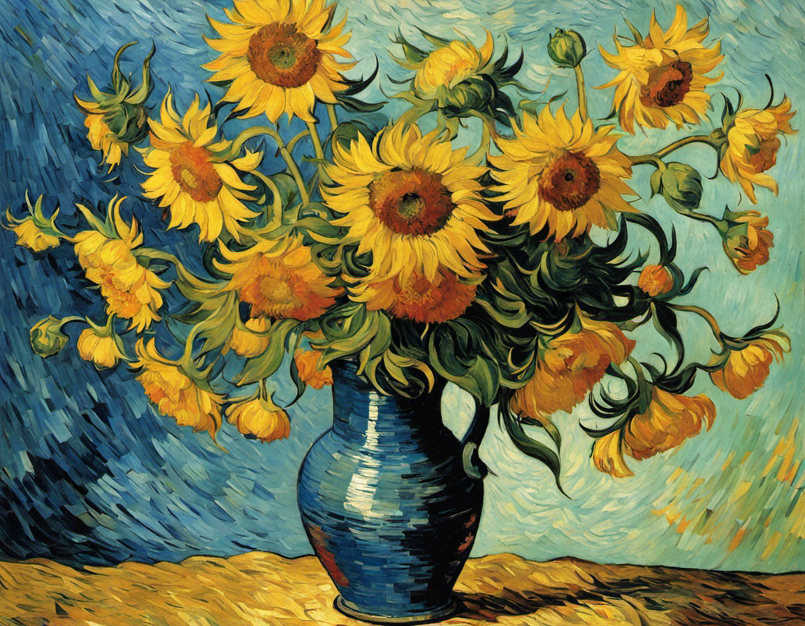 Peinture capturant la turbulence passionnée de la nature et de l’émotion humaine, tournesols - Affiche