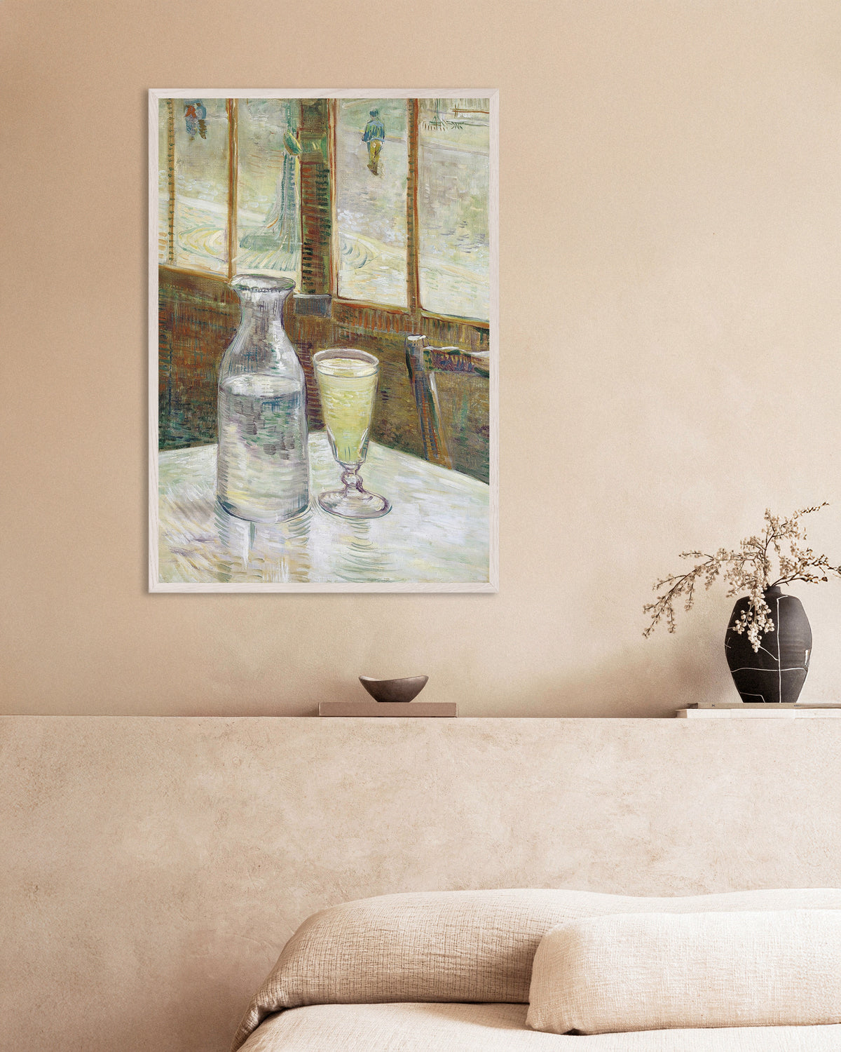 Poster de Table de café à l’absinthe (1887), de Vincent van Gogh, avec cadre en bois blanc