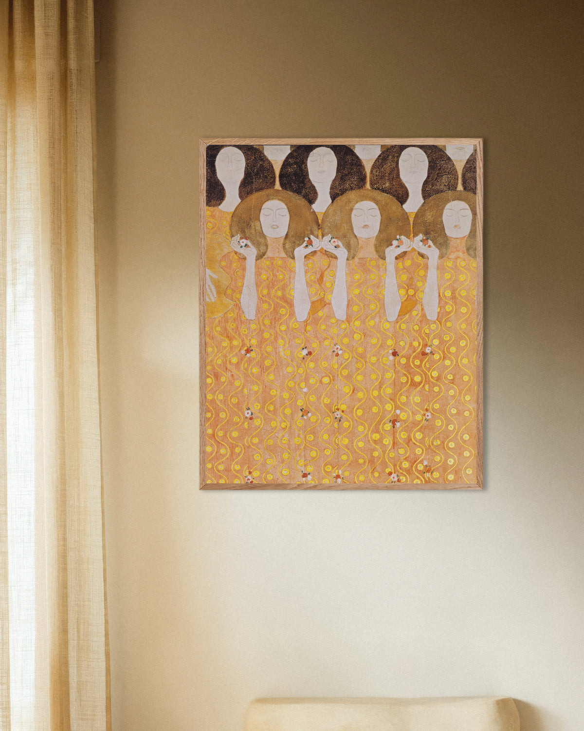 Affiche Chœur des anges du paradis, Frise Beethoven (1902) de Gustav Klimt, avec un cadre en bois naturel