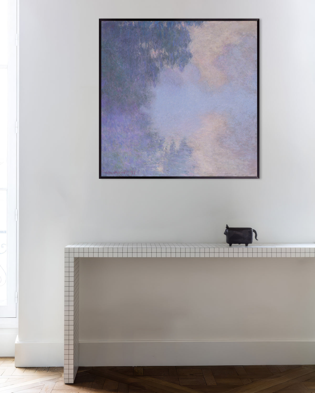 Poster Zijarm van de Seine bij Giverny, mist (1897) van Claude Monet met metalen lijst