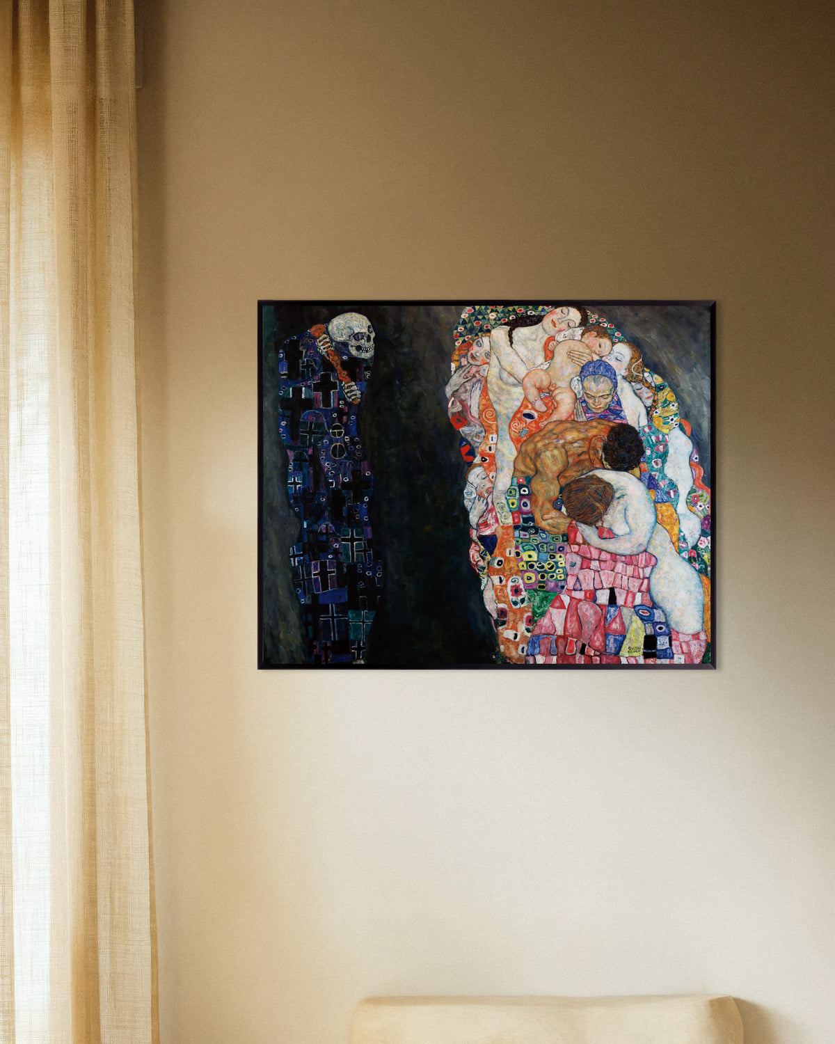 Poster de La Vie et la Mort (1910–1915) de Gustav Klimt, avec cadre en métal