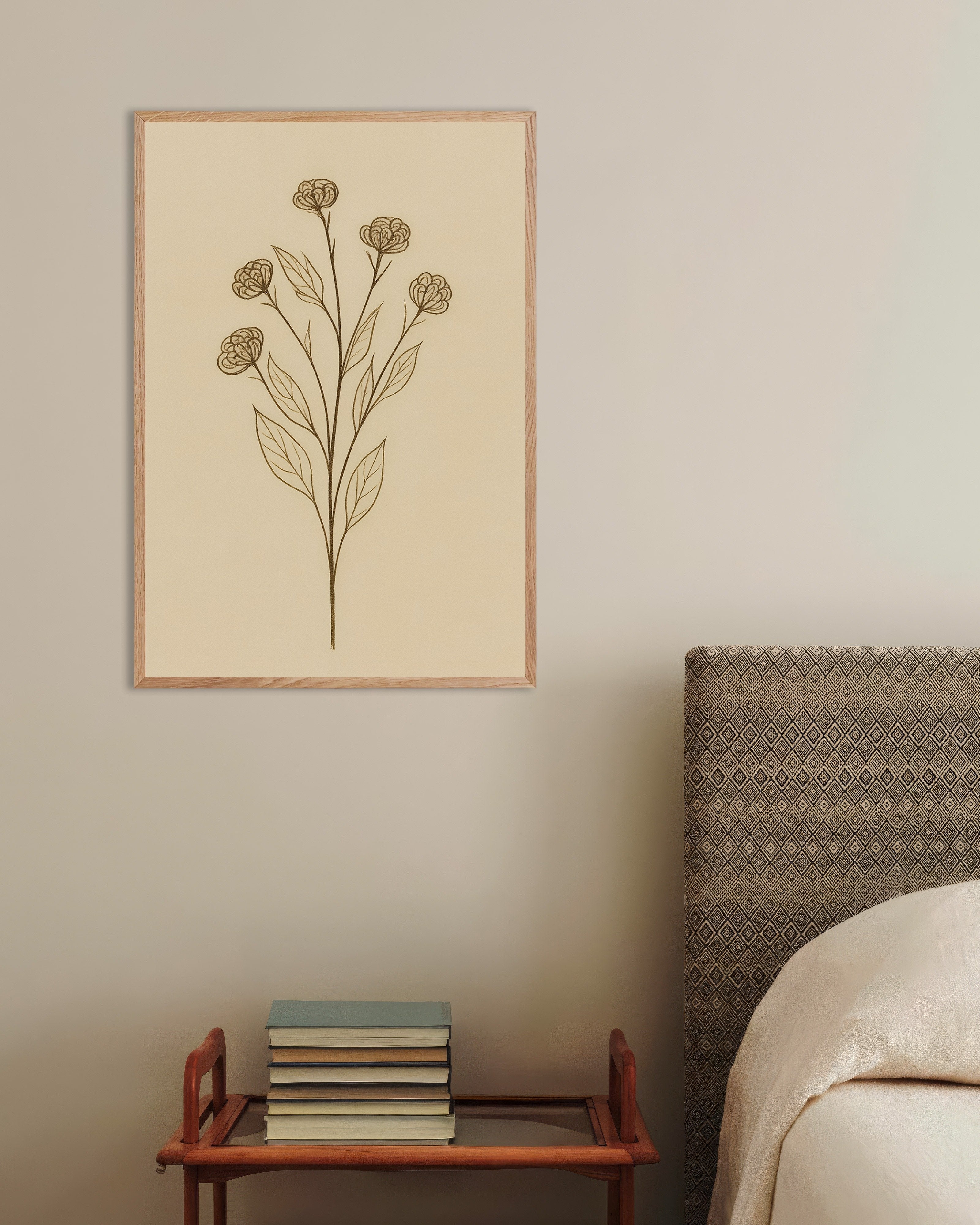 Poster of Dried Statice Poster – Autumn Botanical Art, with natural wooden frame