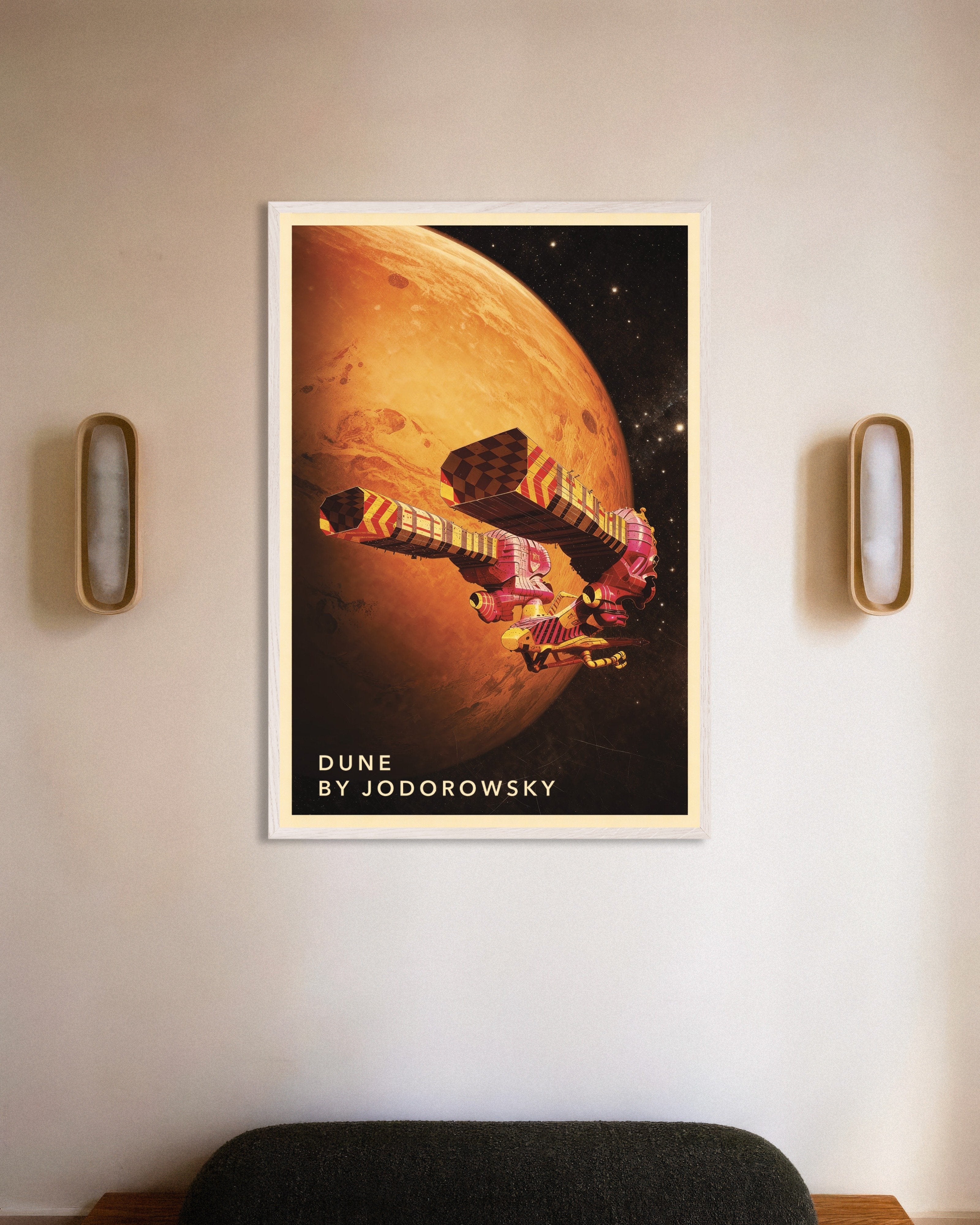 Poster of Dune by Jodorowsky (Fan-Art) Retro Sci-Fi Poster, with white wooden frame