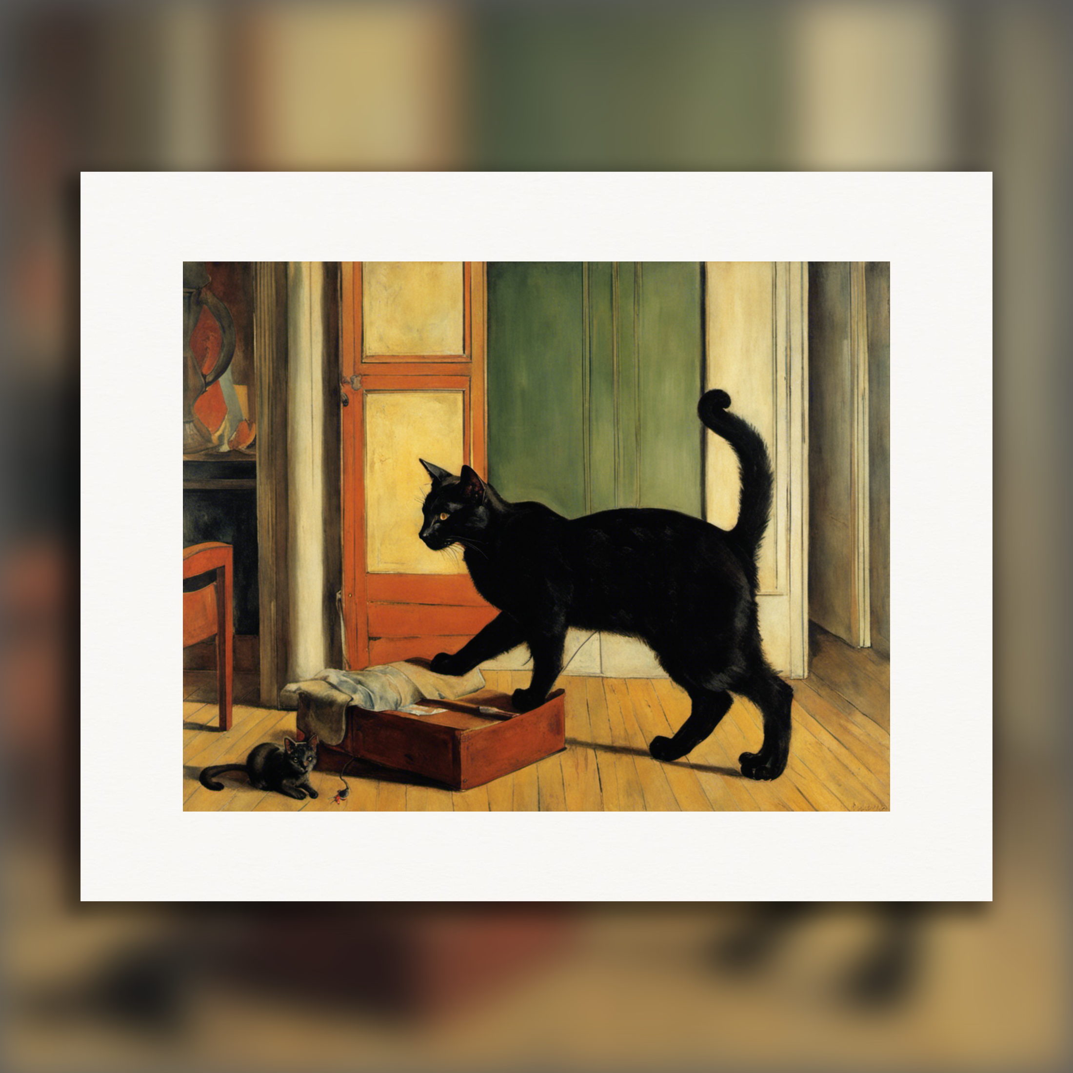 Franse figuratieve schilderkunst, een kat - Poster