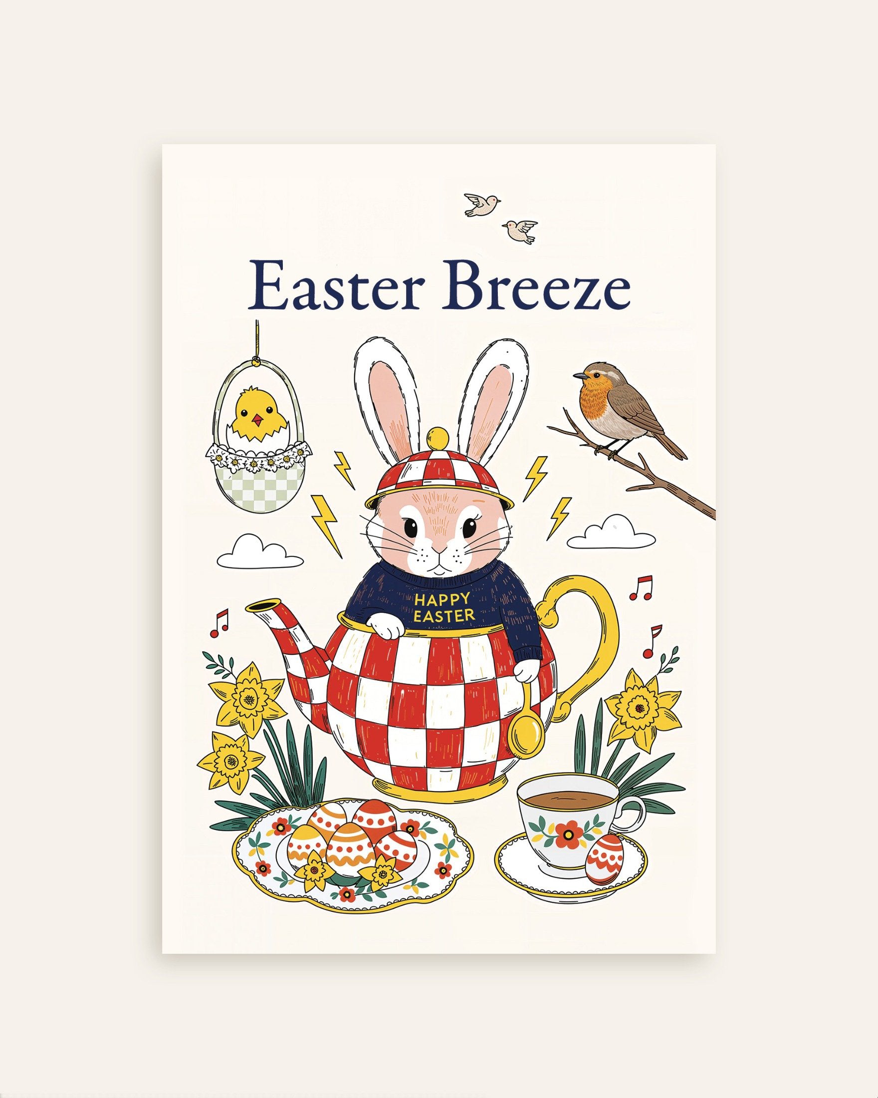 Poster of Easter Breeze - Bunny Teapot and Daffodils Poster, thumbnail