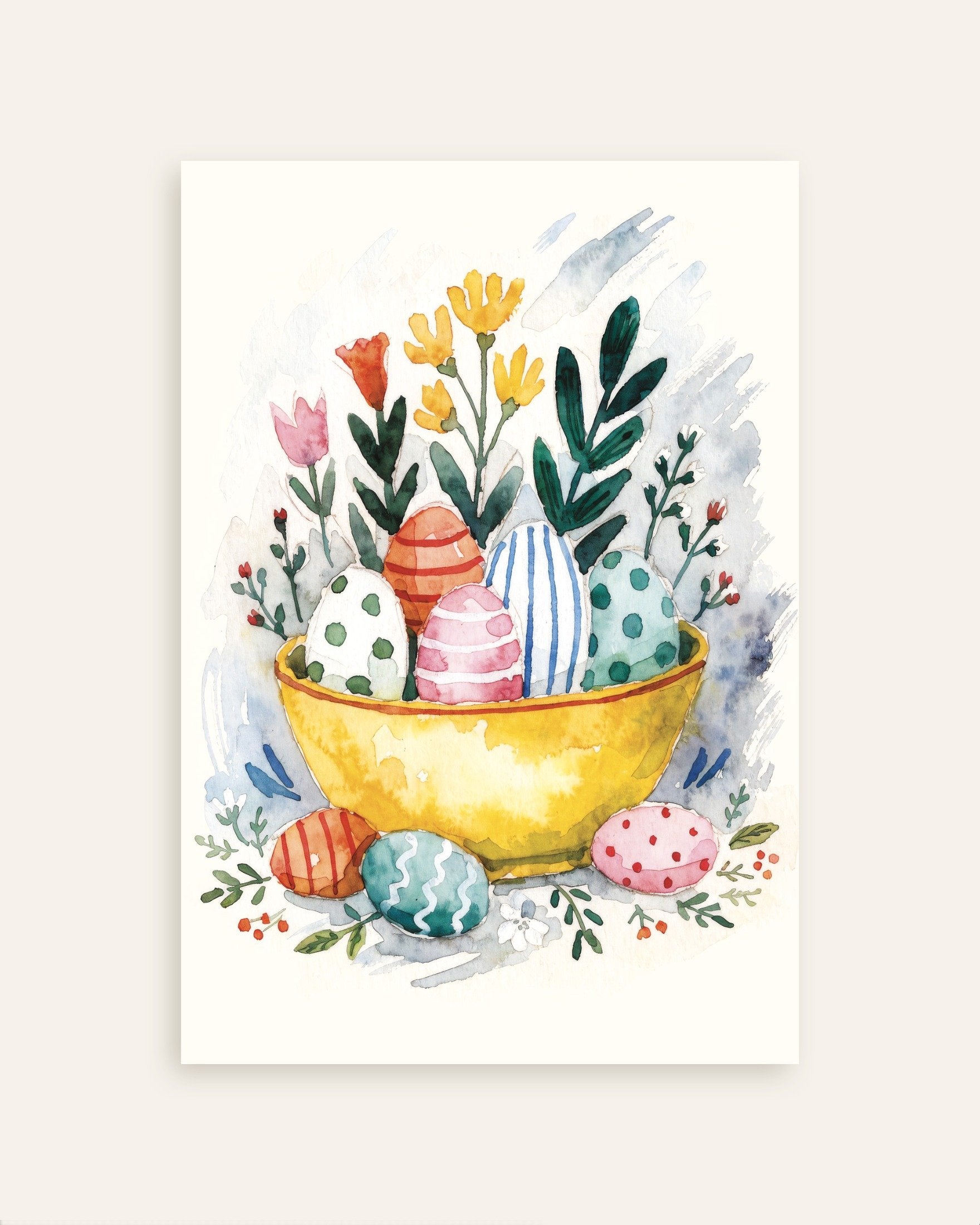Poster of Easter Eggs in Yellow Bowl Watercolor Poster, thumbnail