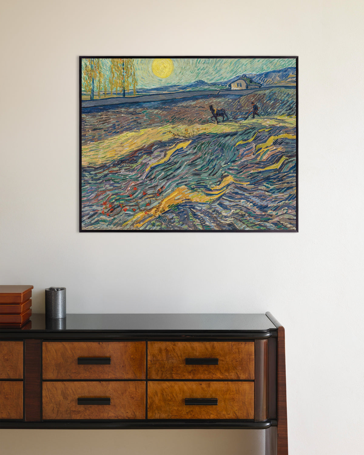 Poster de Champ clos avec laboureur (1889), de Vincent van Gogh, avec un cadre en métal