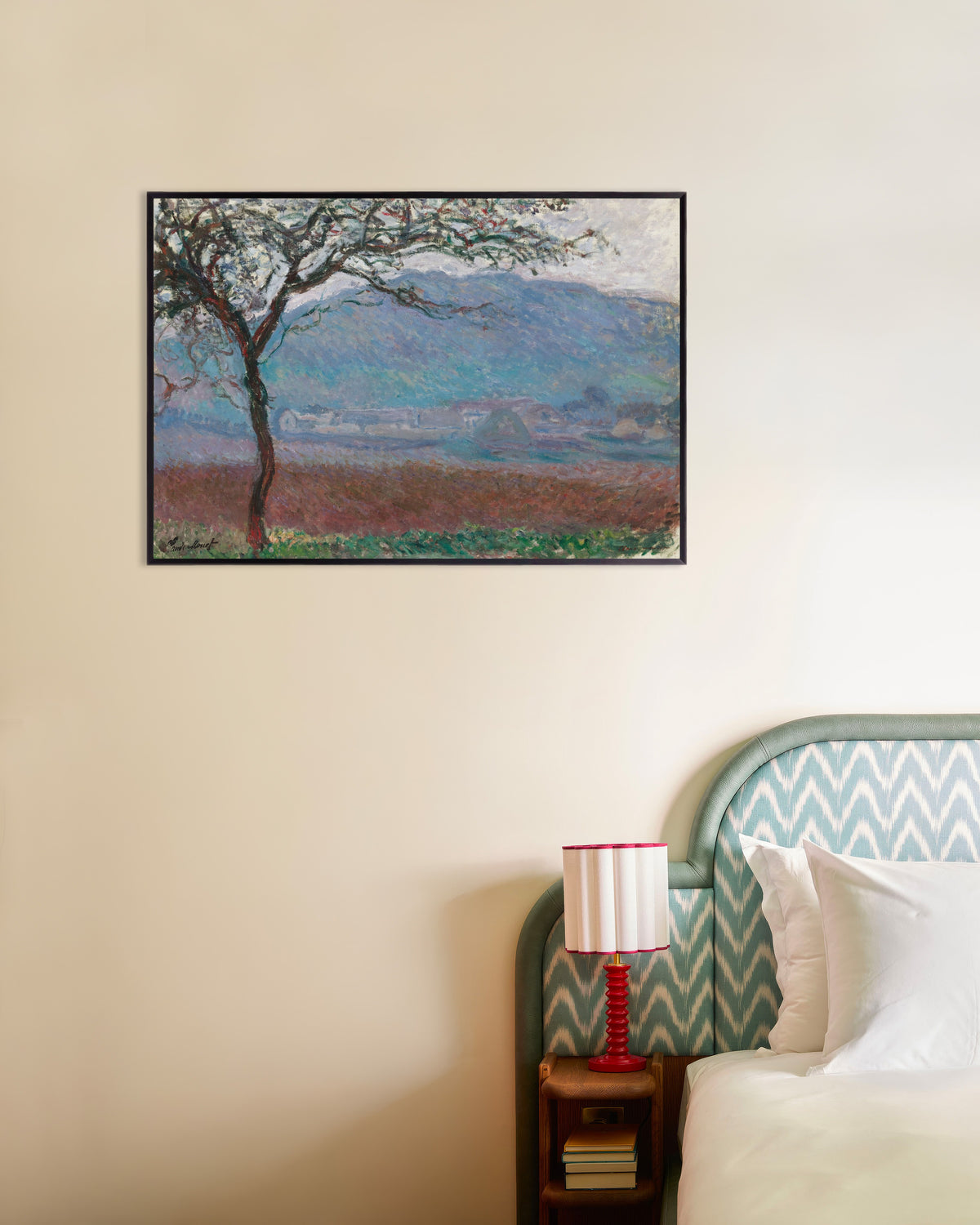 Poster Veld bij Giverny (1887) van Claude Monet met metalen lijst