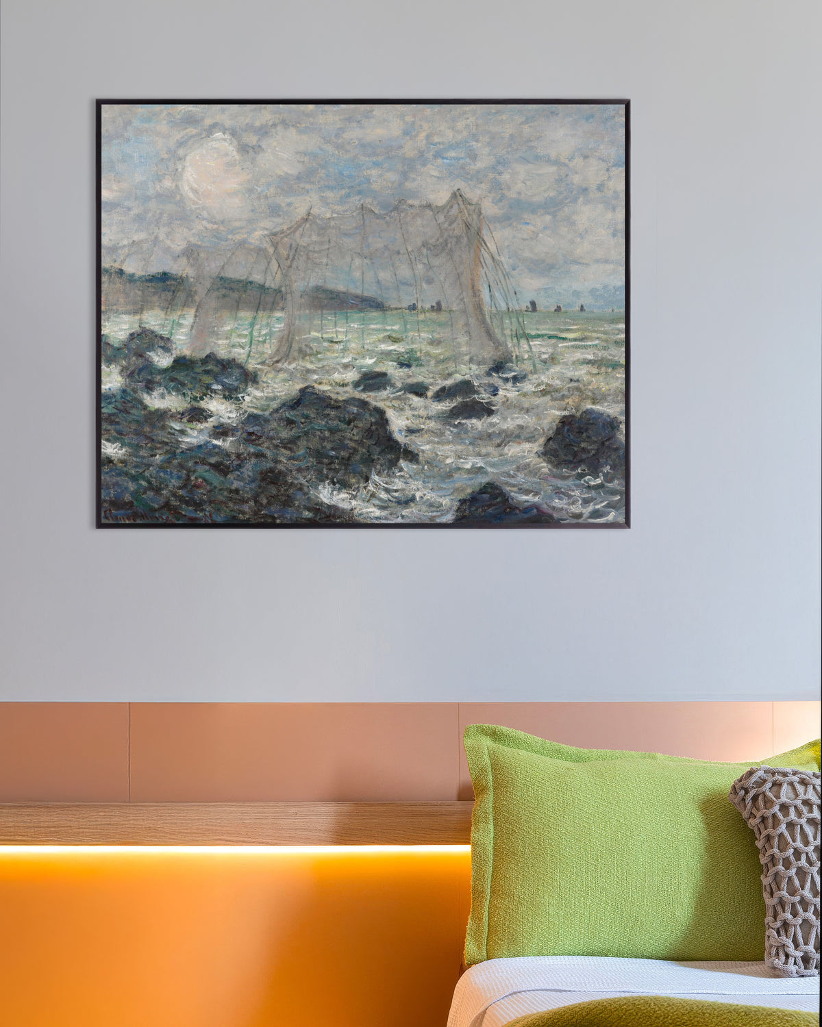 Poster Visnetten bij Pourville (1882) van Claude Monet met metalen lijst