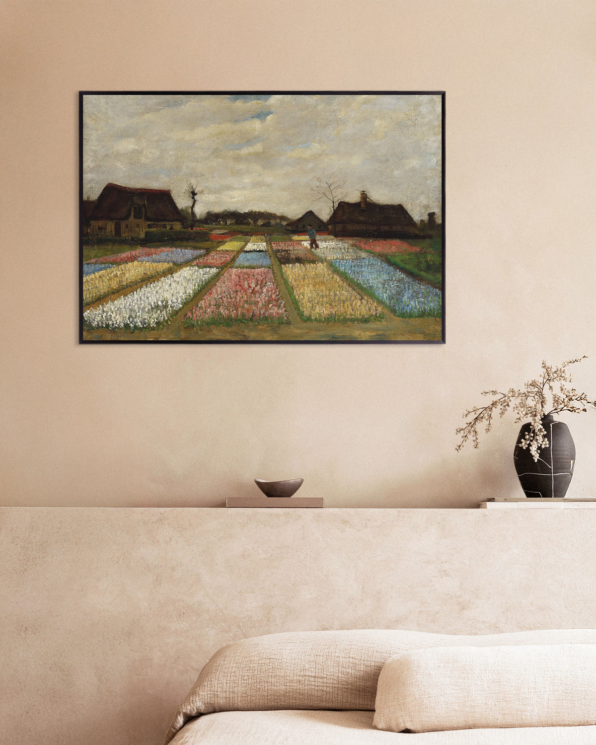 Poster van Bloembedden in Holland (ca. 1883) van Vincent van Gogh, met metalen lijst