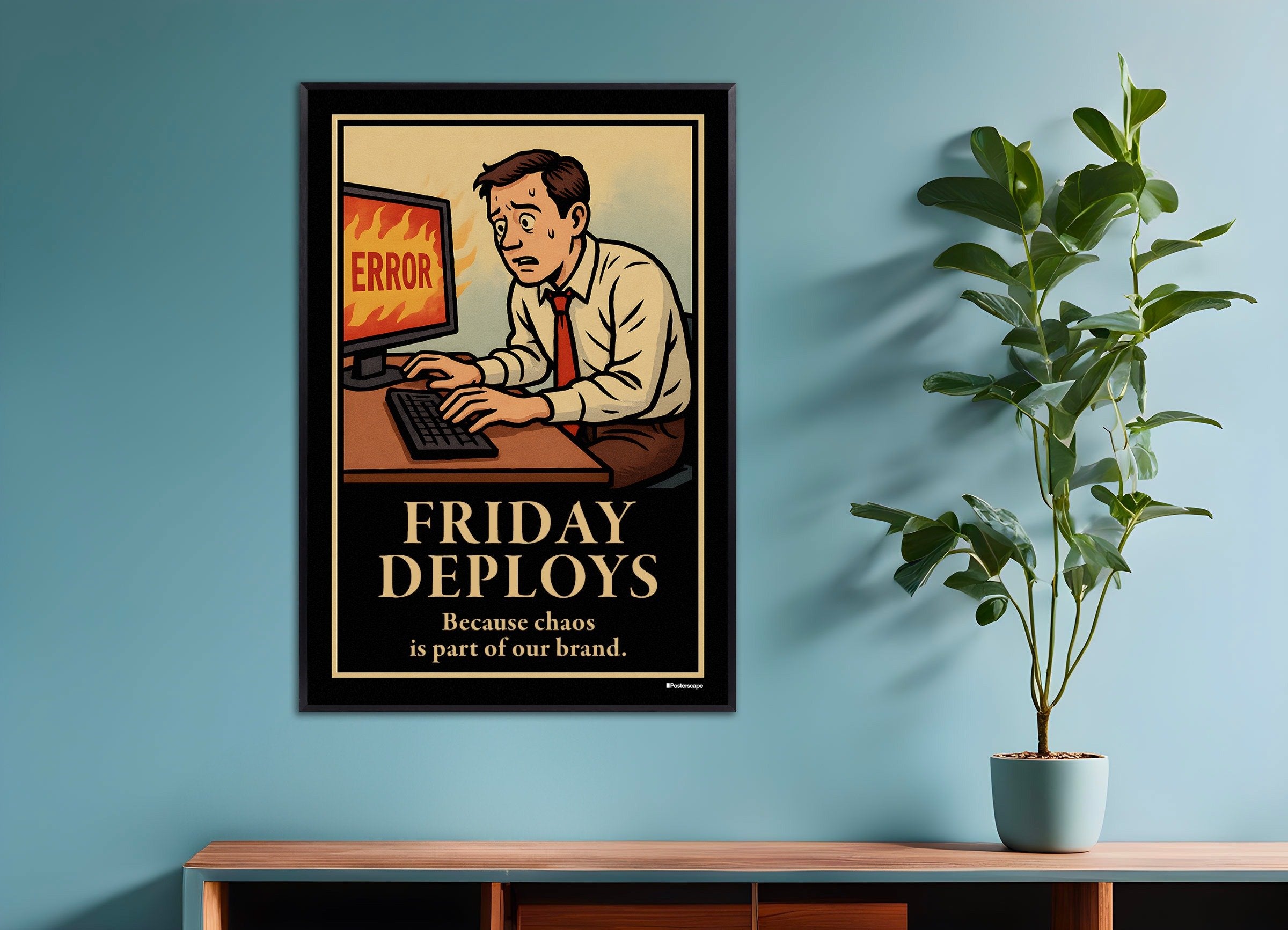 Poster of Friday Deploys - Demotivational Poster, with metal frame