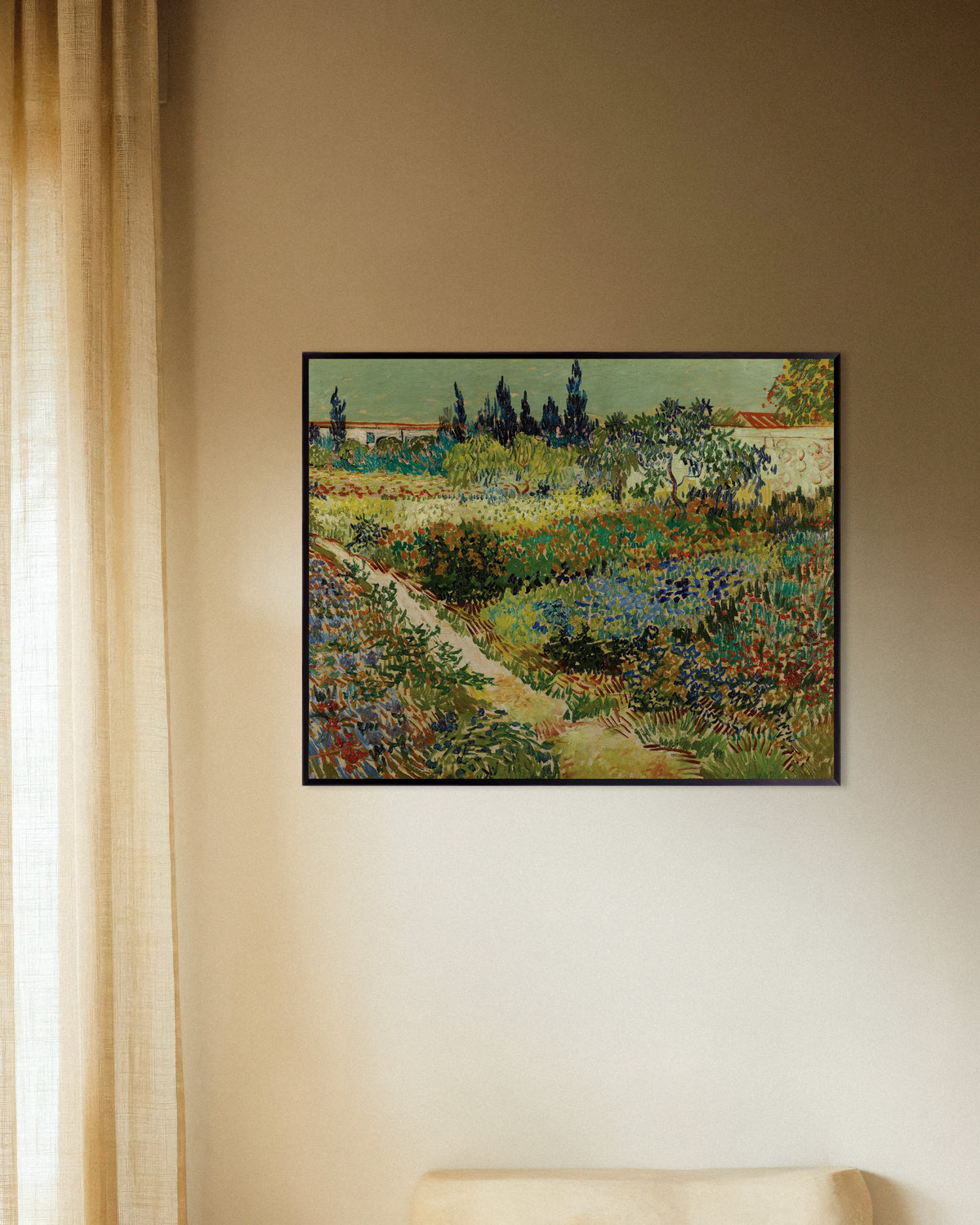 Poster de Le Jardin à Arles (1888), de Vincent van Gogh, avec un cadre en métal