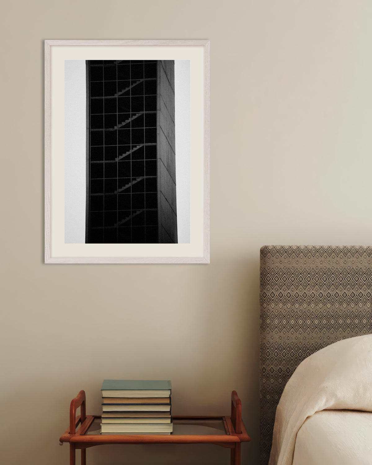 Poster ‘Glazen trappentoren’, met witte houten lijst