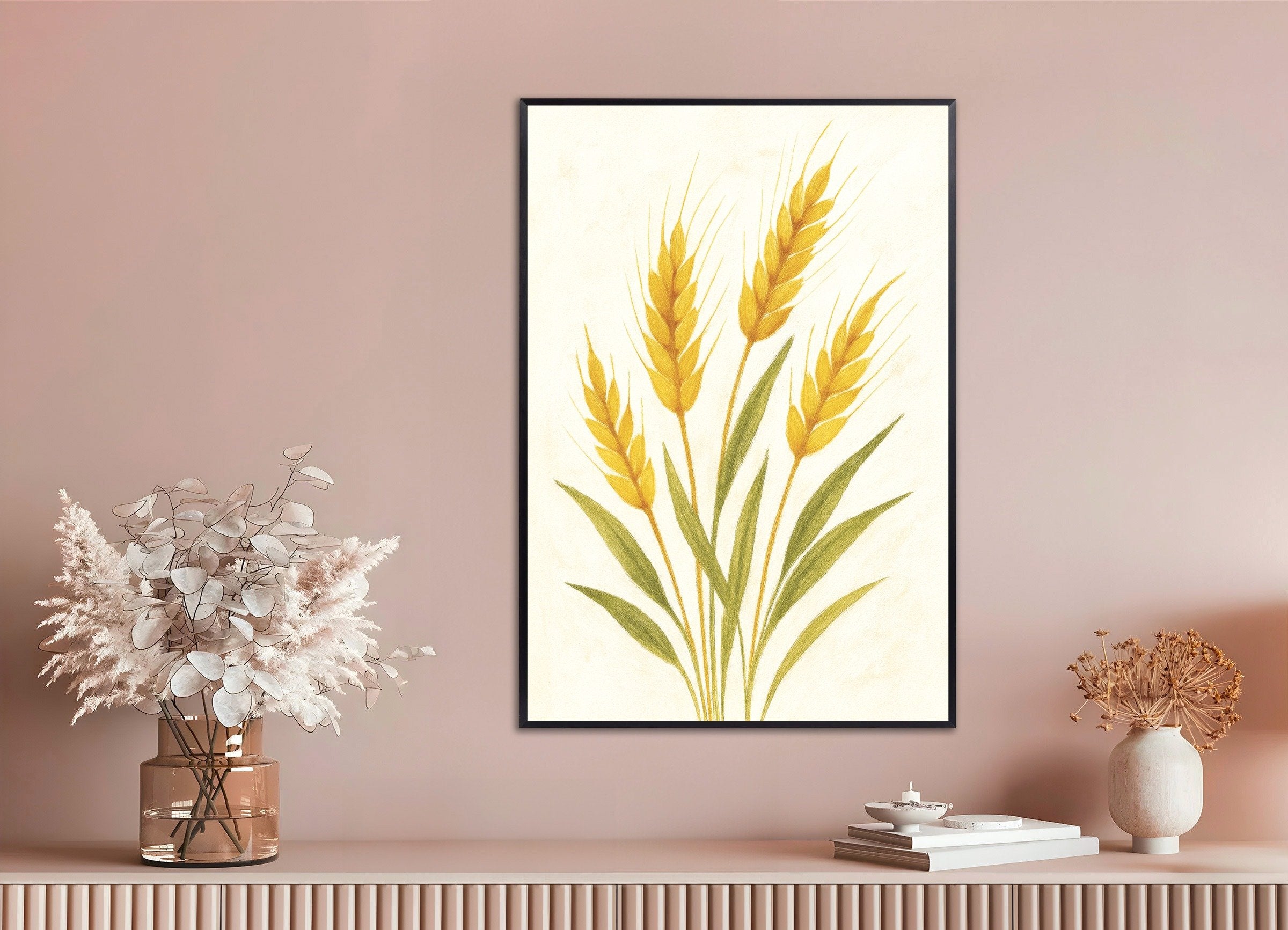 Poster of Golden wheat botanical art print, with metal frame