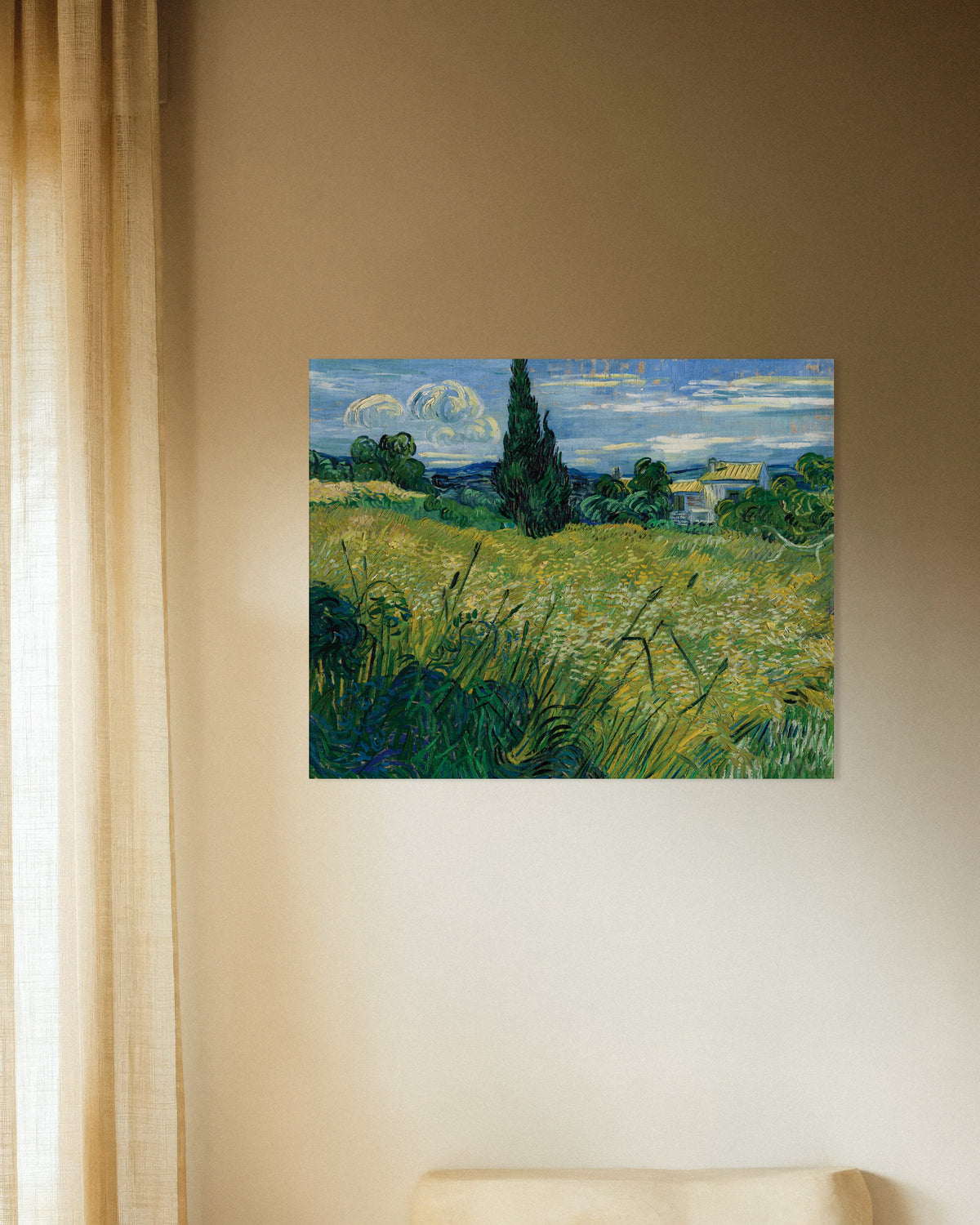 Poster Champ de blé vert avec cyprès (1889) de Vincent van Gogh