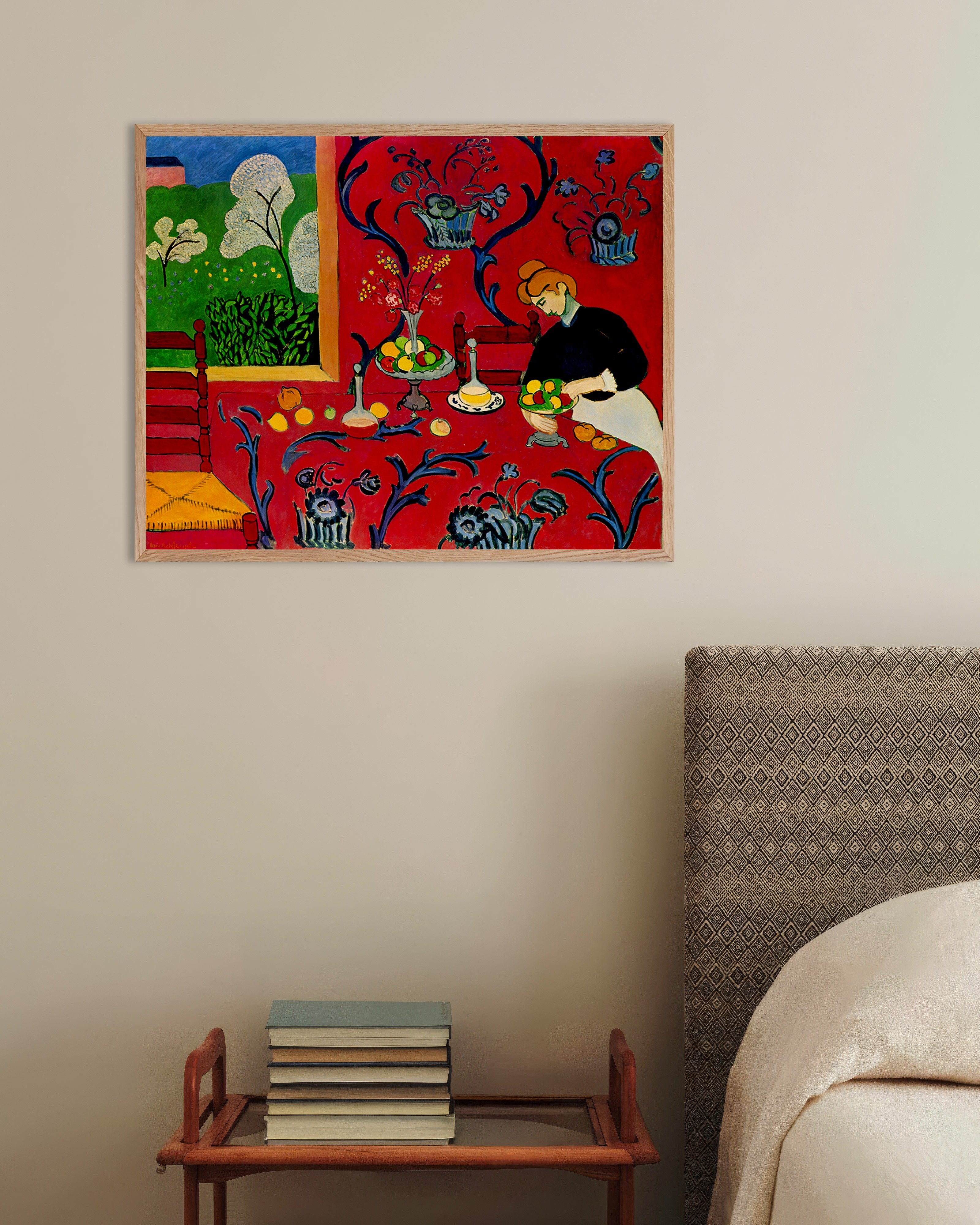 Poster of Harmony in Red (1908) by Henri Matisse, with natural wooden frame