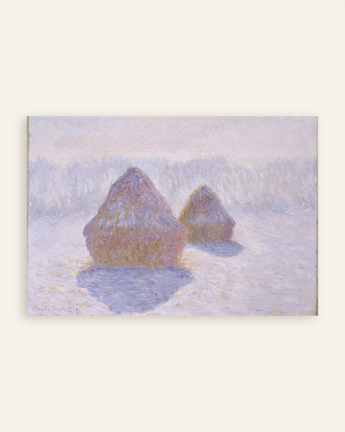 Poster Graanschelven, effect van sneeuw en zon (1891) van Claude Monet, miniatuur