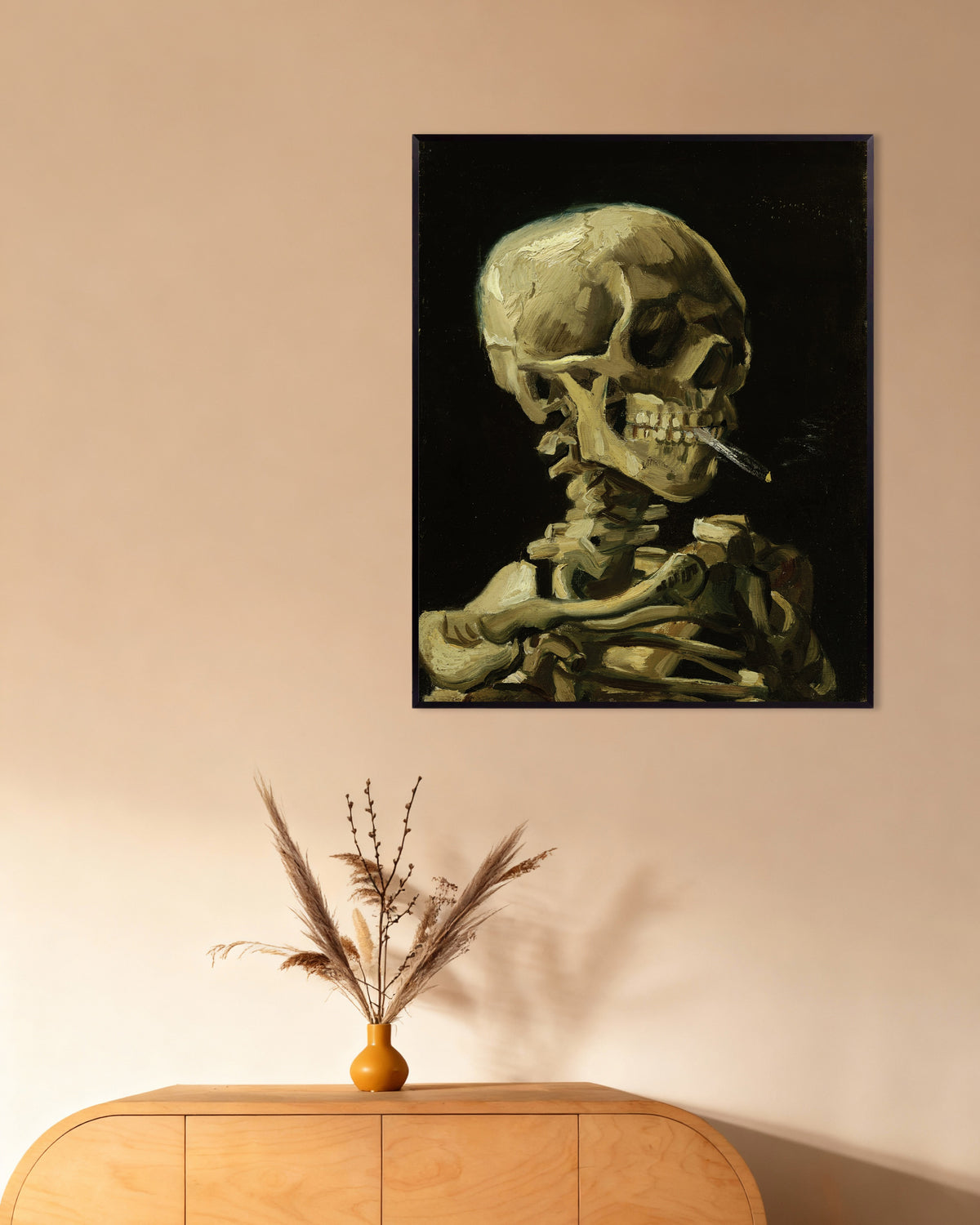 Poster de Tête de squelette avec une cigarette allumée (1886) de Vincent van Gogh, avec un cadre en métal