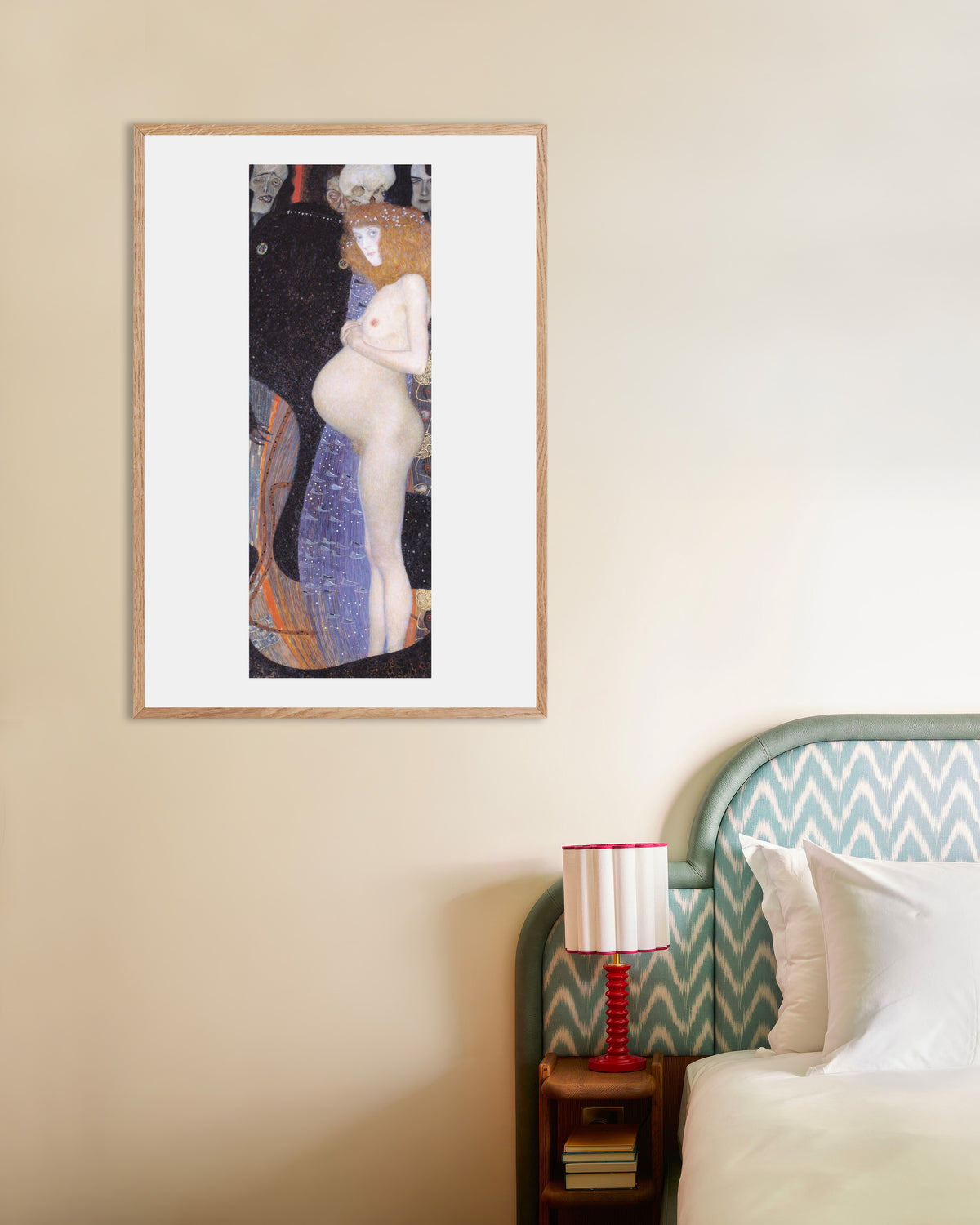 Poster De hoop I (1903) van Gustav Klimt met naturel houten lijst
