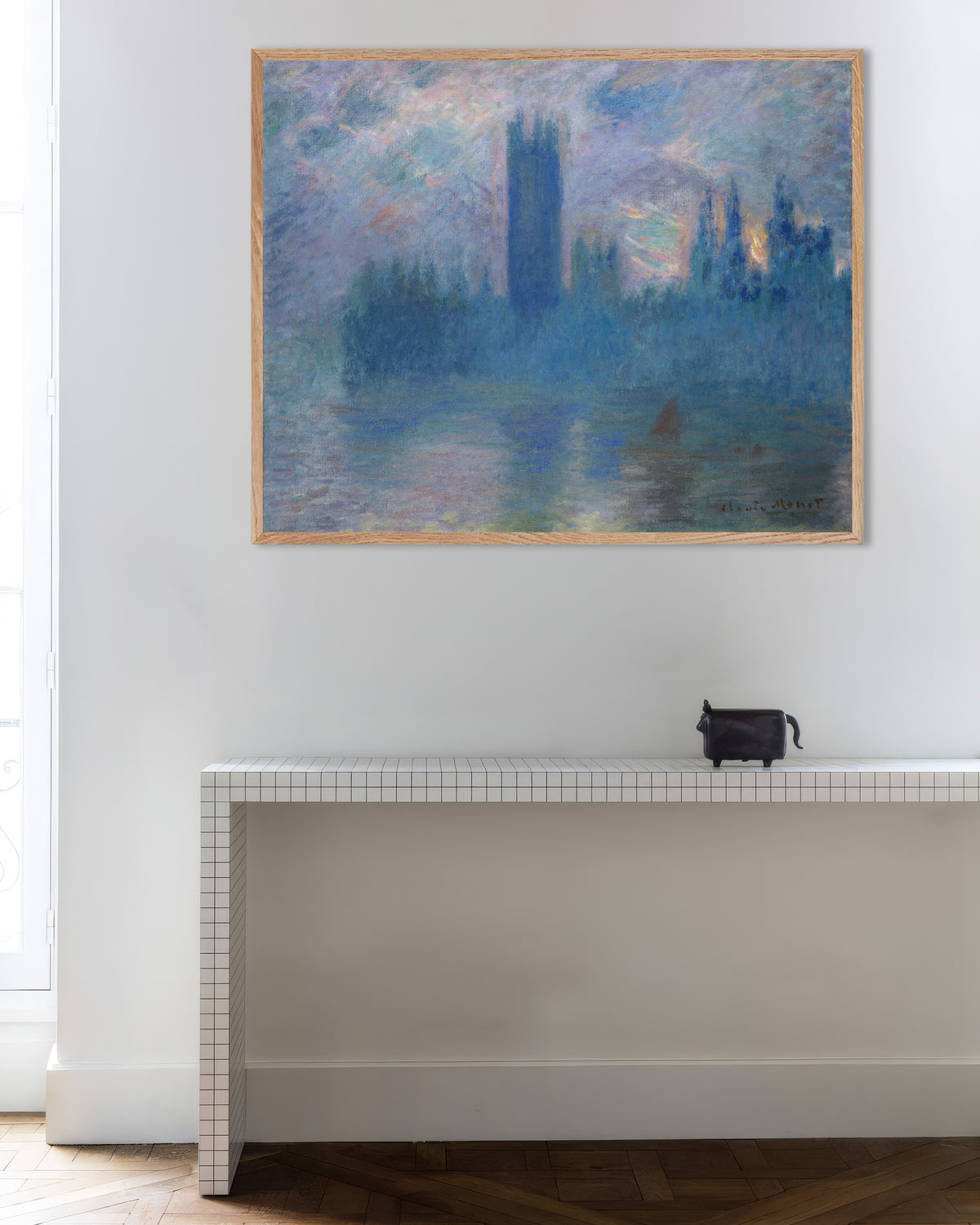 Poster Het parlement in Londen (1900) van Claude Monet met naturel houten lijst