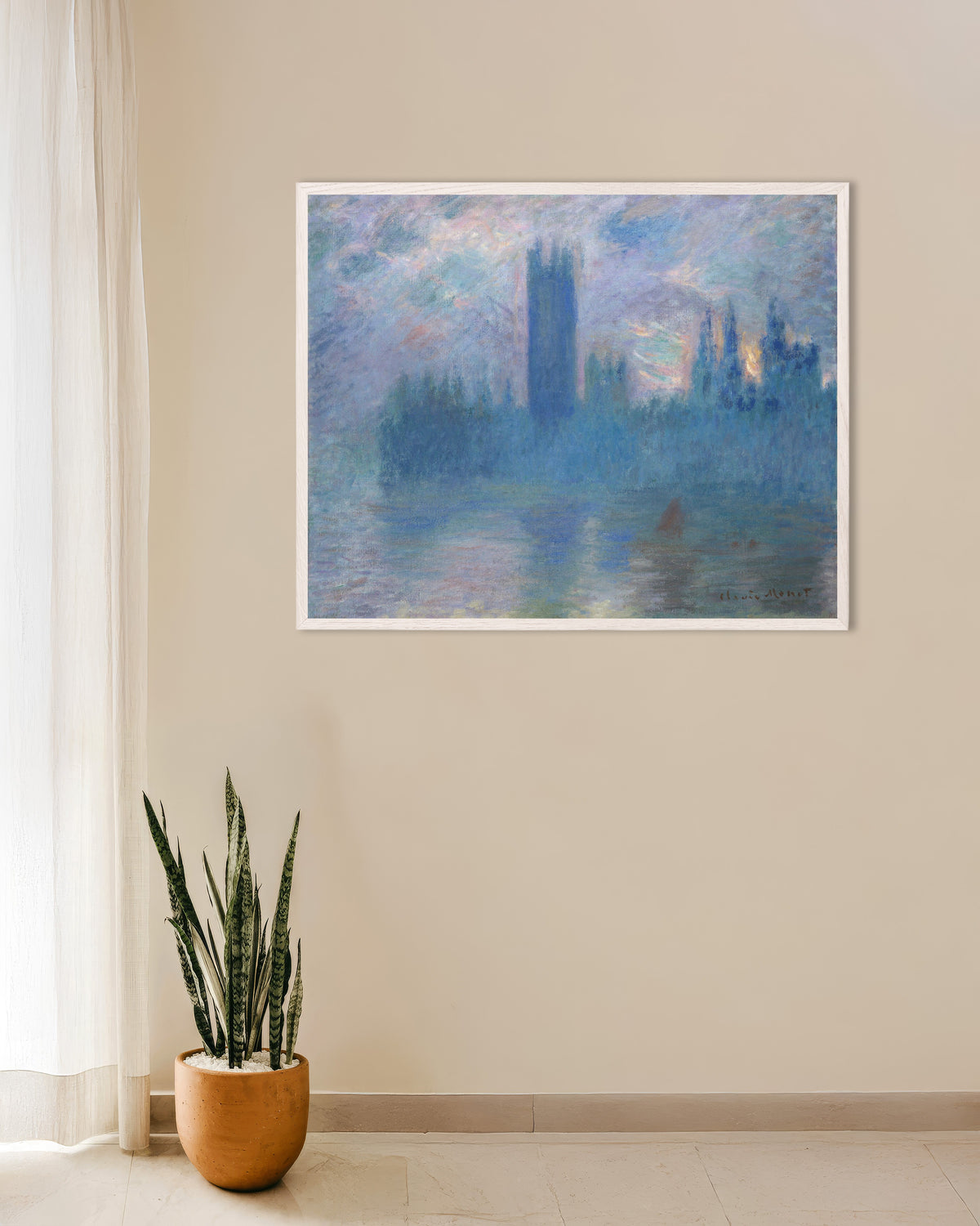 Poster Het parlement in Londen (1900) van Claude Monet met witte houten lijst