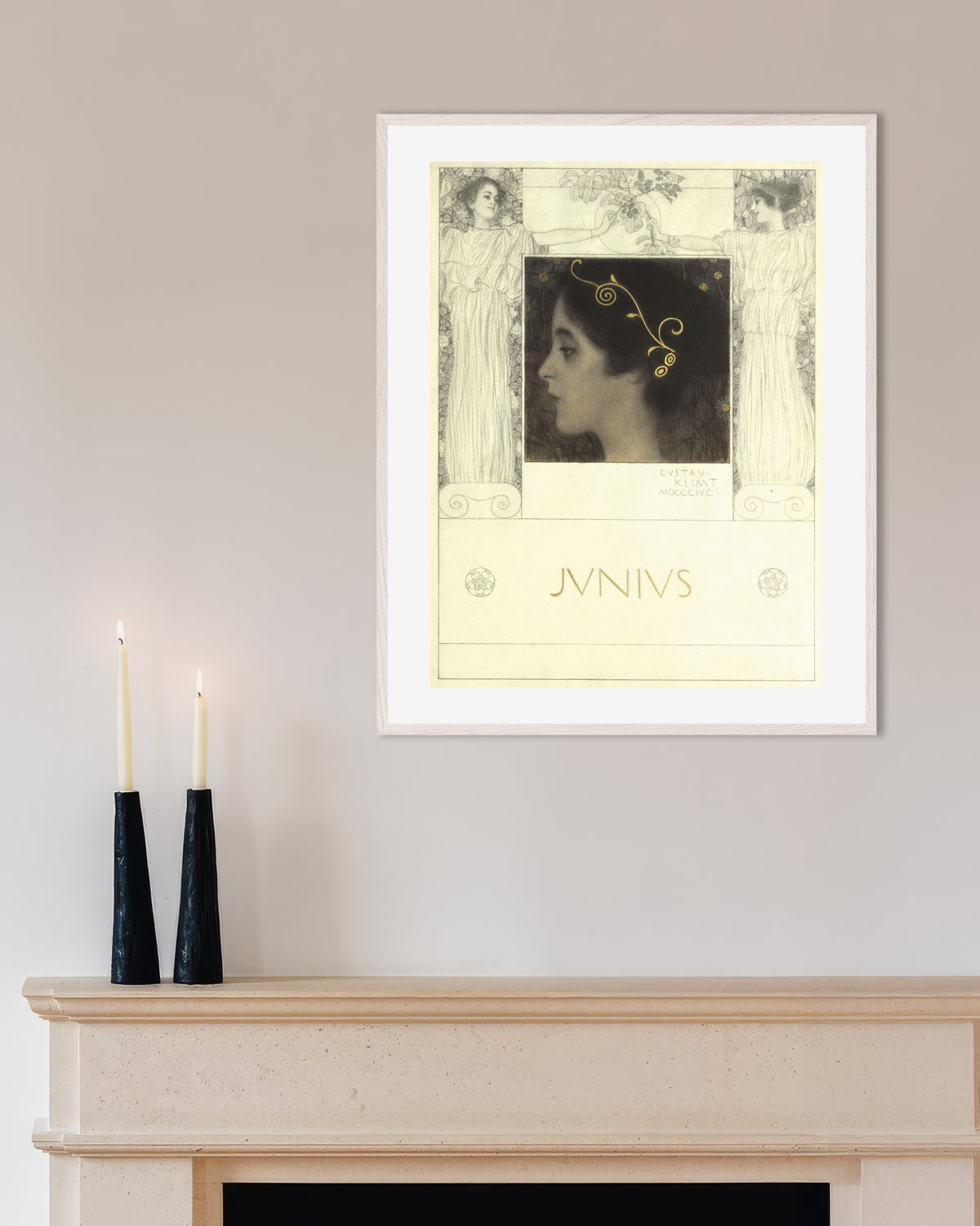 Affiche Junius (1896) de Gustav Klimt, avec un cadre en bois blanc
