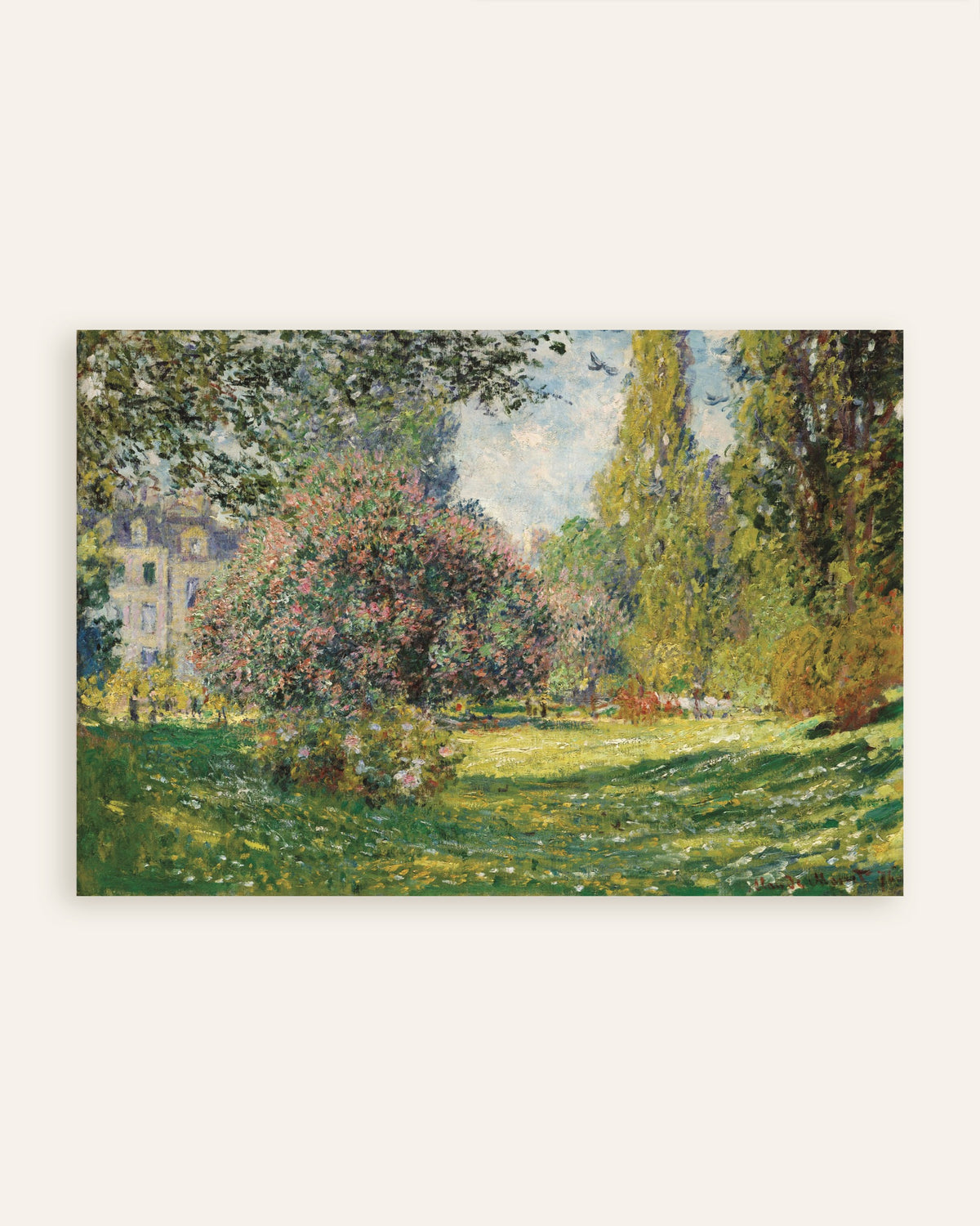 Poster Landschap, het Parc Monceau (1876) van Claude Monet, miniatuur